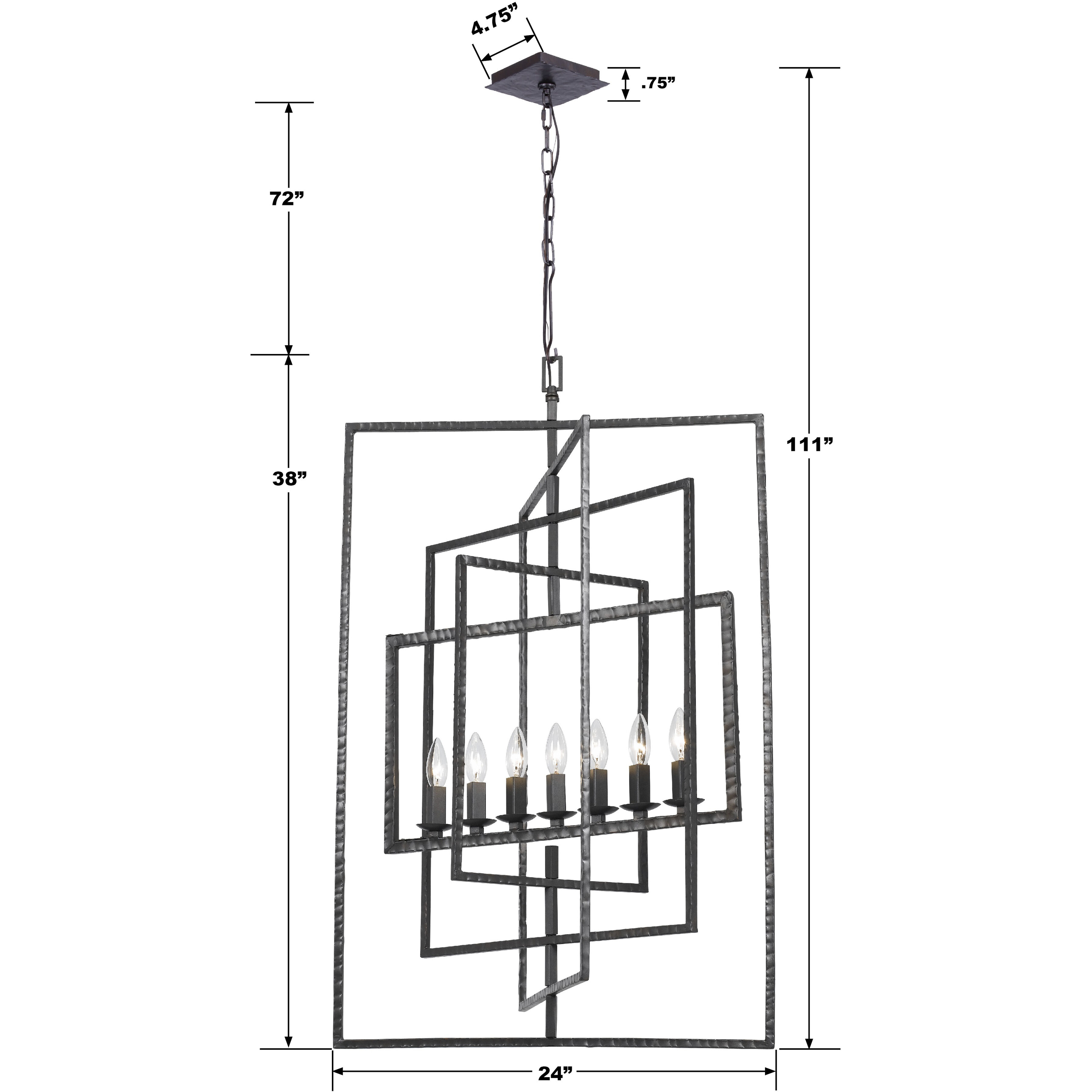Capri 7 Light 24 inch Raw Steel Lantern Chandelier Ceiling Light