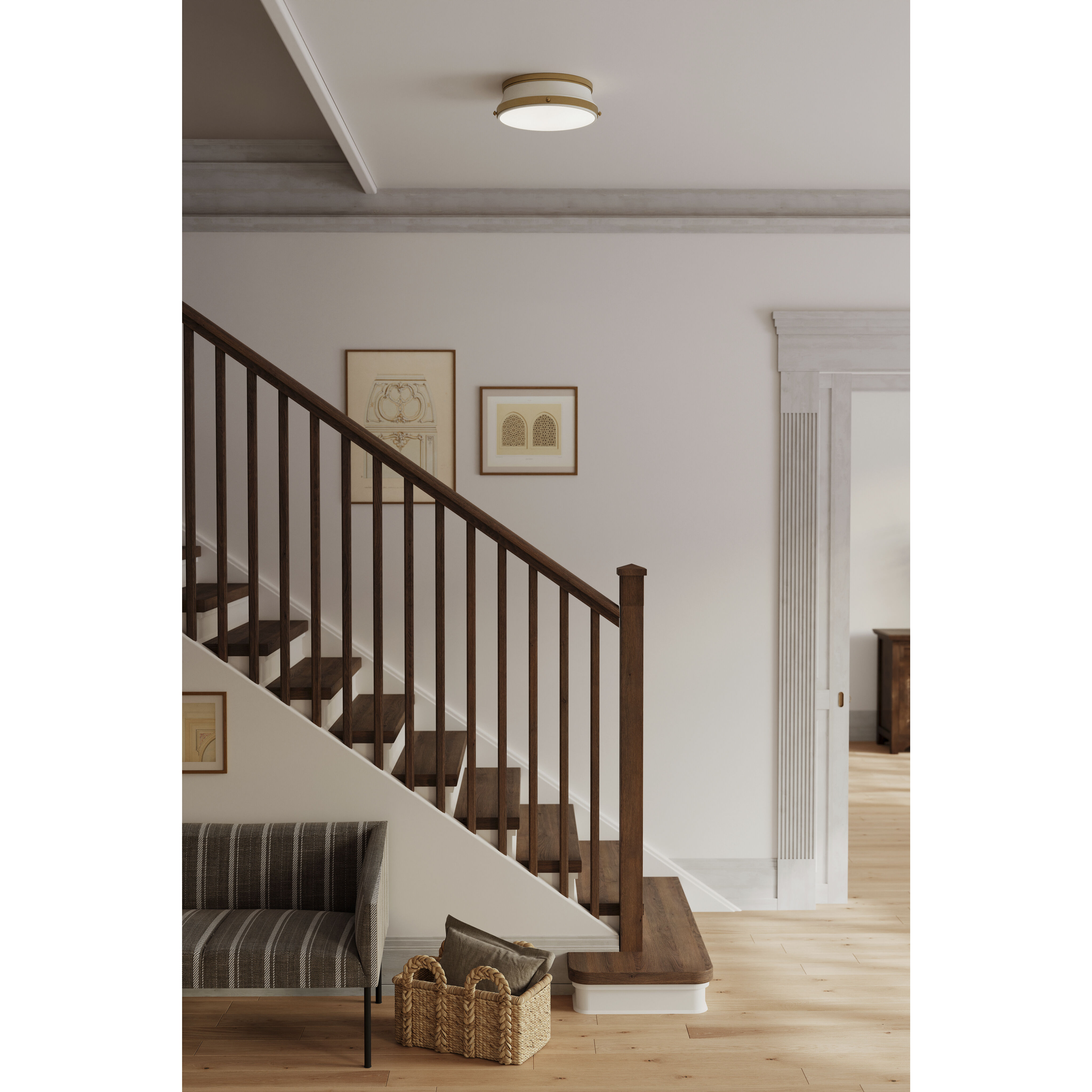 Purelight 2 Light 15 inch Legacy Brass Flush Mount Ceiling Light in Legacy Brass and Off White