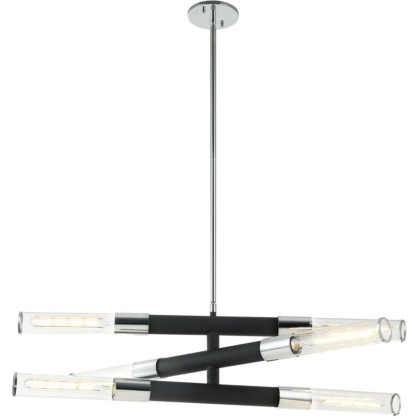 Tubo 6 Light 35 inch Matte Black Pendant Ceiling Light in Matte Black and Chrome