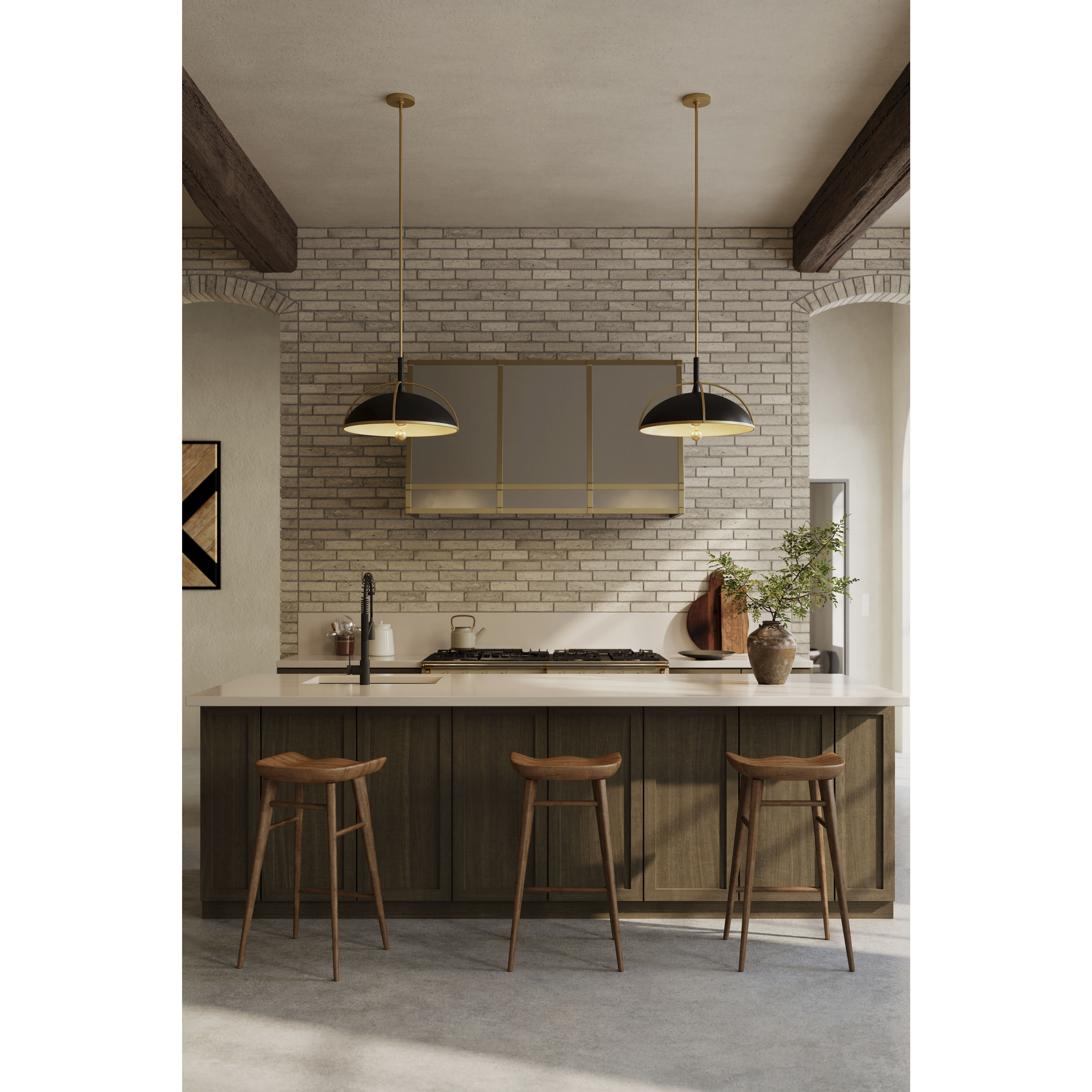 Yorkshire 2 Light 14 inch Dark Matte Black and Legacy Brass Pendant Ceiling Light