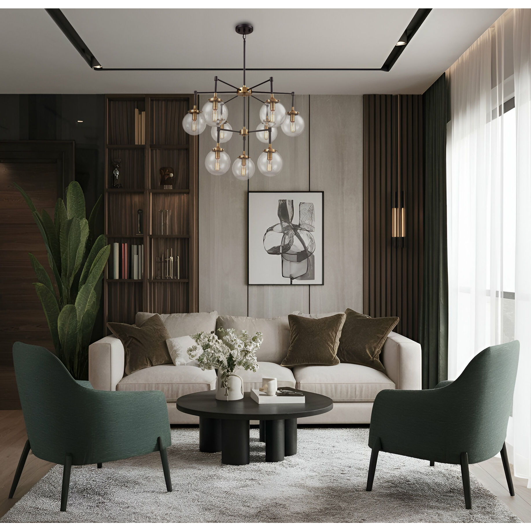 Boudreaux 9 Light 30 inch Matte Black with Antique Gold Chandelier Ceiling Light