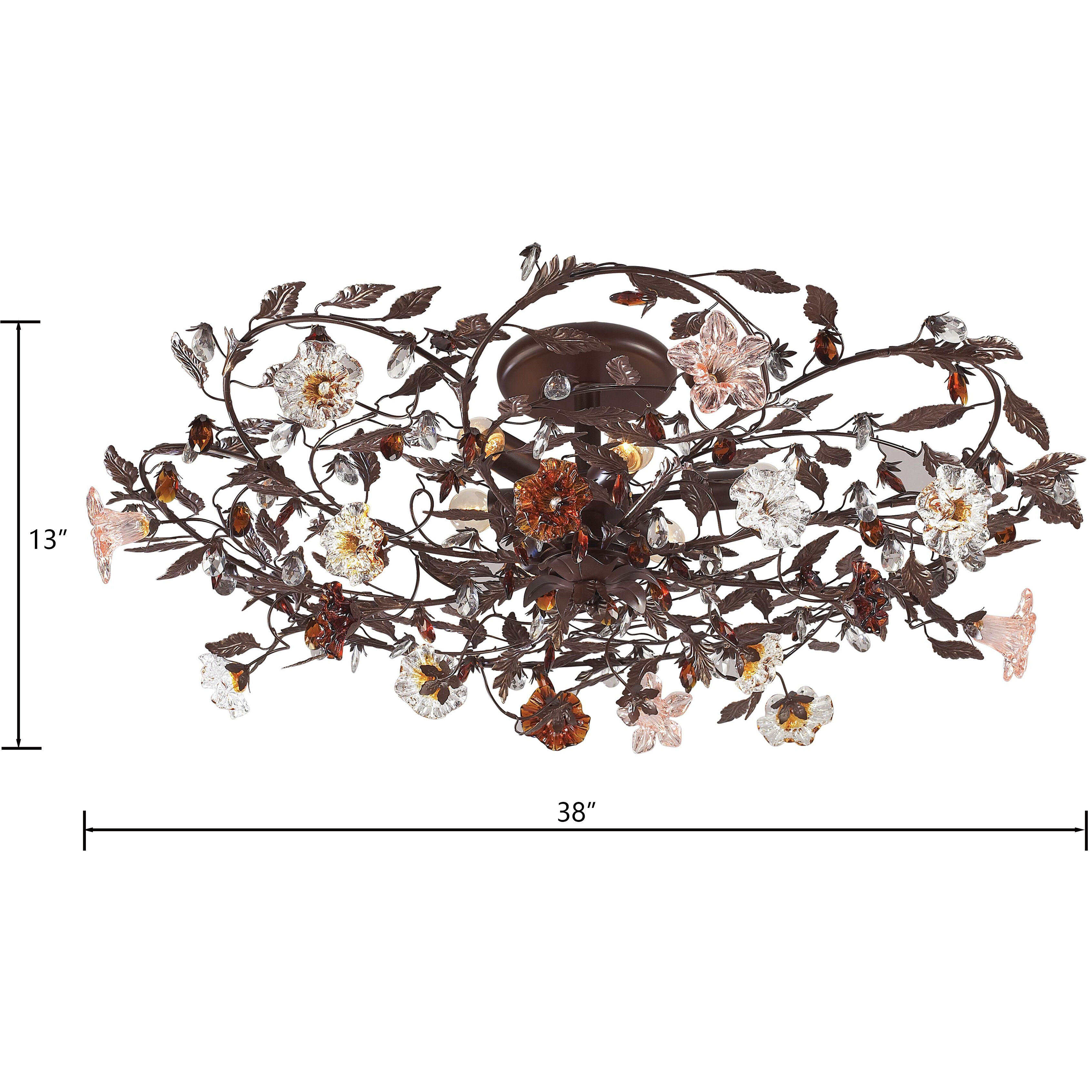 Cristallo Fiore 6 Light 38 inch Deep Rust Flush Mount Ceiling Light