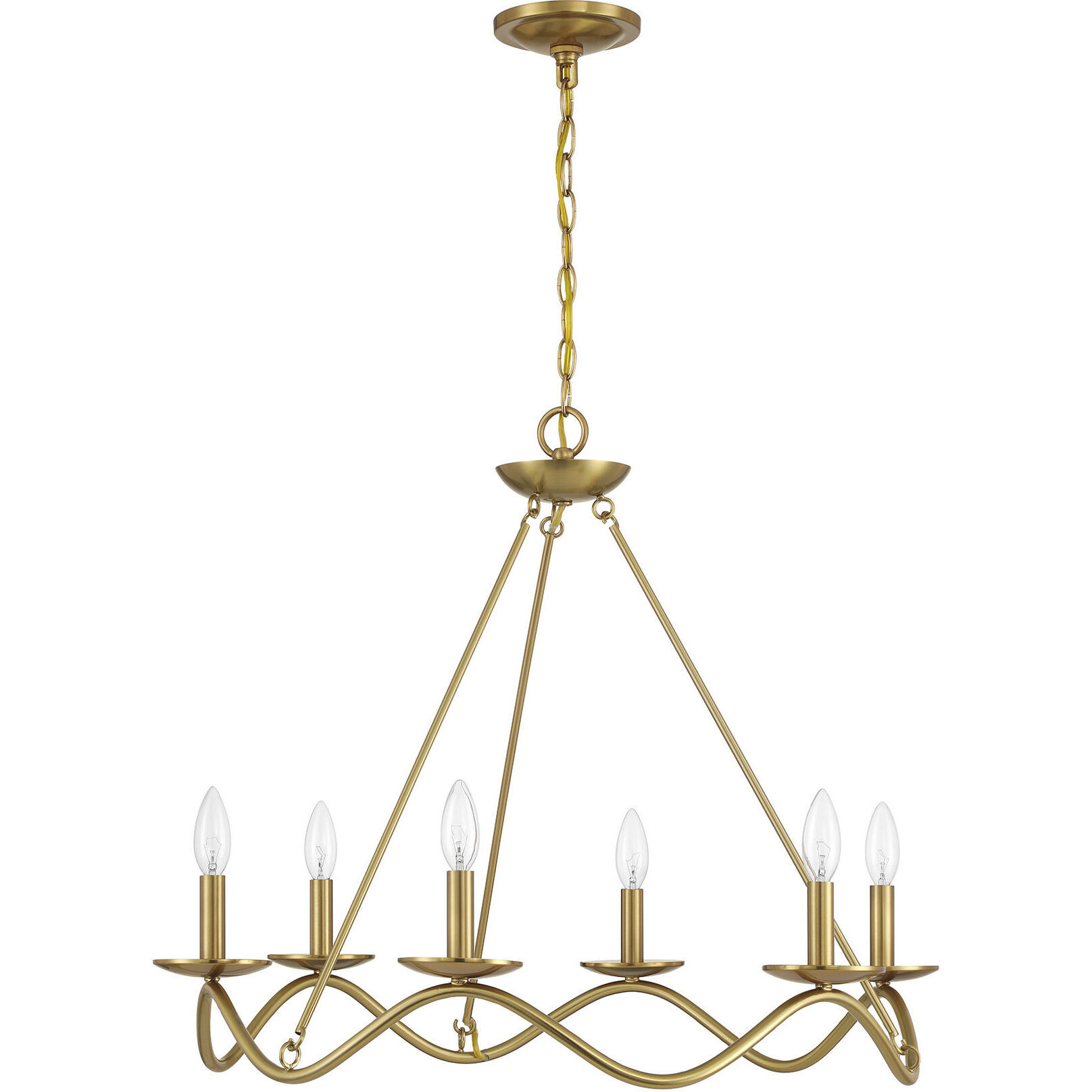 Transitional 6 Light 28 inch Natural Brass Chandelier Ceiling Light