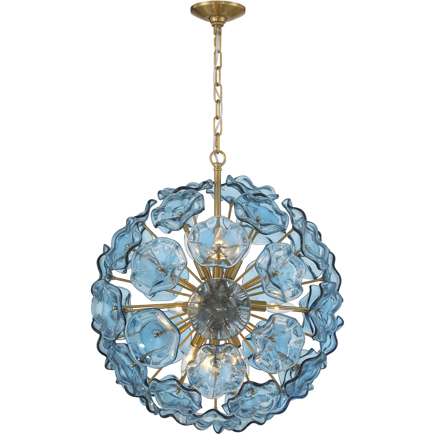 Esme 9 Light 22.5 inch Aged Brass Chandelier Ceiling Light in Floral Glass Petals Blue