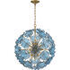 Esme 9 Light 22.5 inch Aged Brass Chandelier Ceiling Light in Floral Glass Petals Blue
