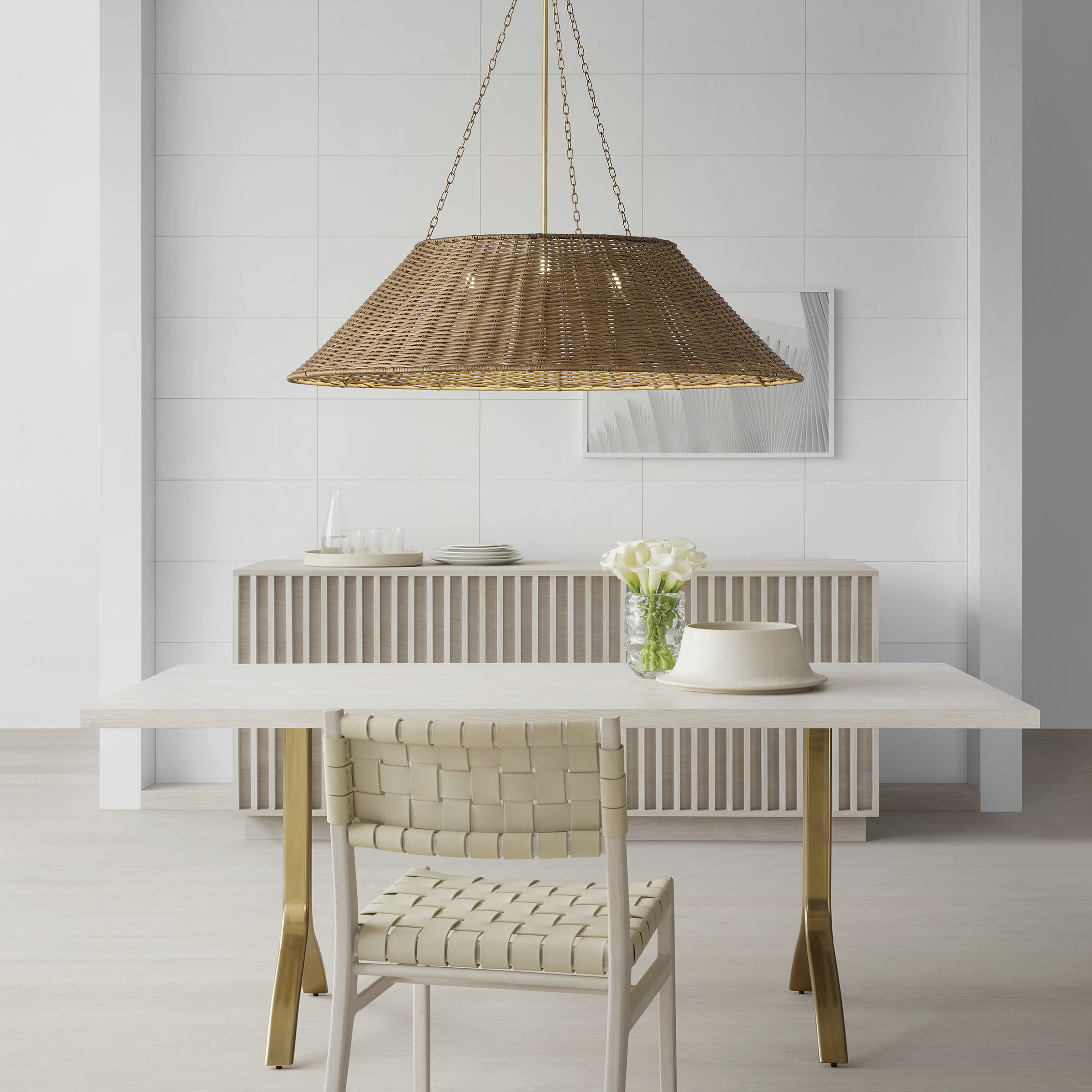 Marie Flanigan Corinne LED 36.25 inch Soft Brass Woven Hanging Shade Ceiling Light in Natural Wicker, Extra Large