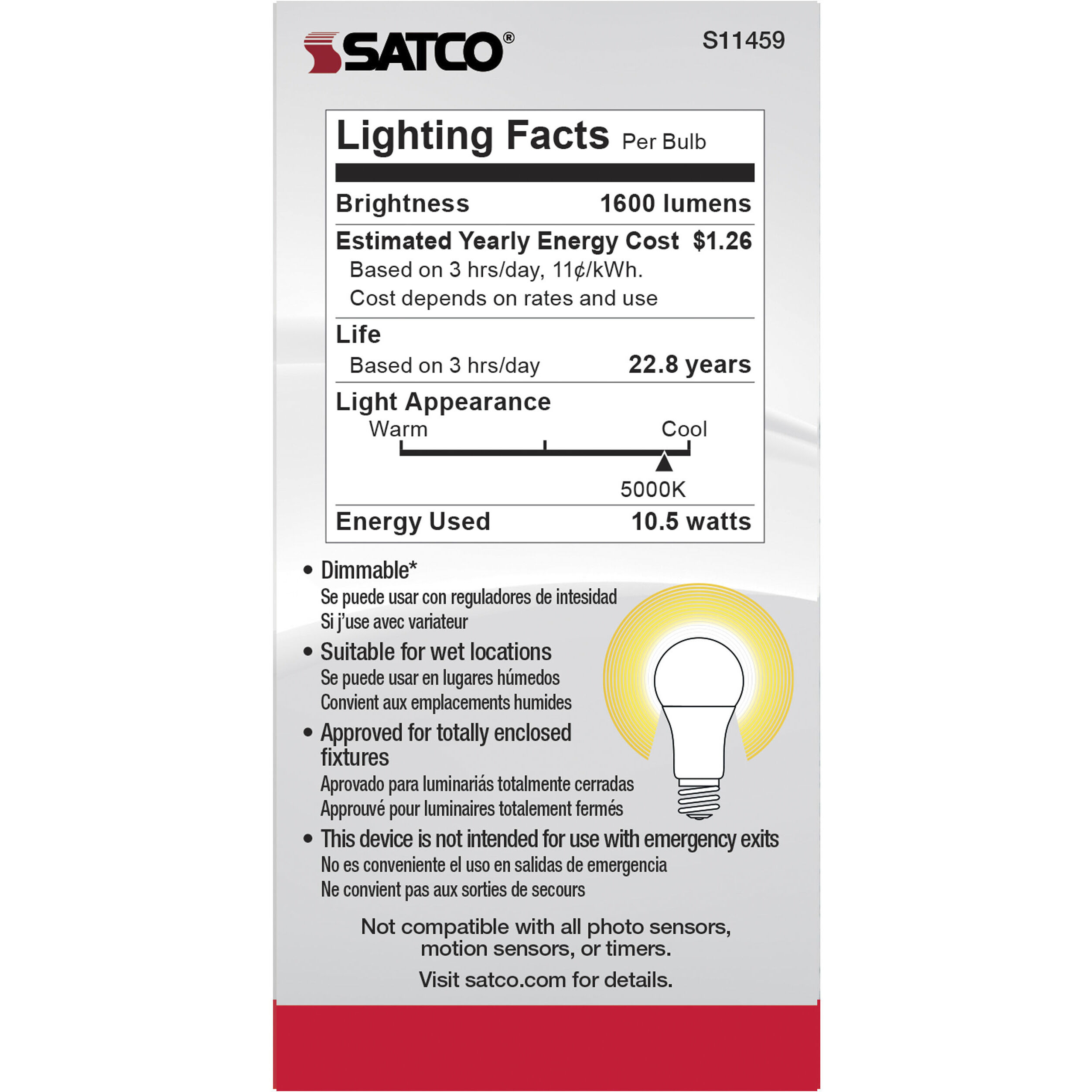 Lumos LED A19 Medium 10.5 watt 120 5000K Light Bulb, Type A