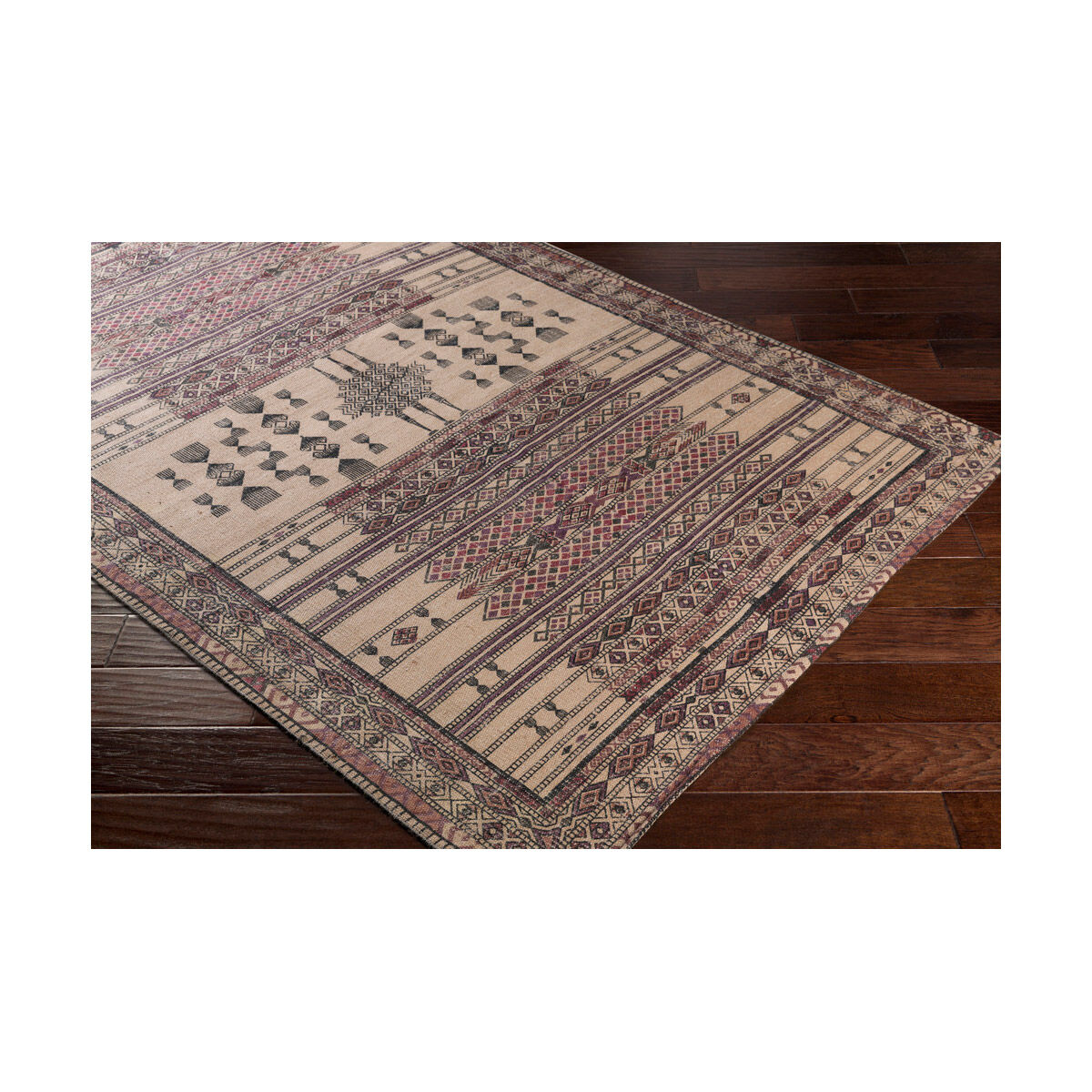 Shadi 90 X 60 inch Purple and Pink Area Rug, Jute and Cotton