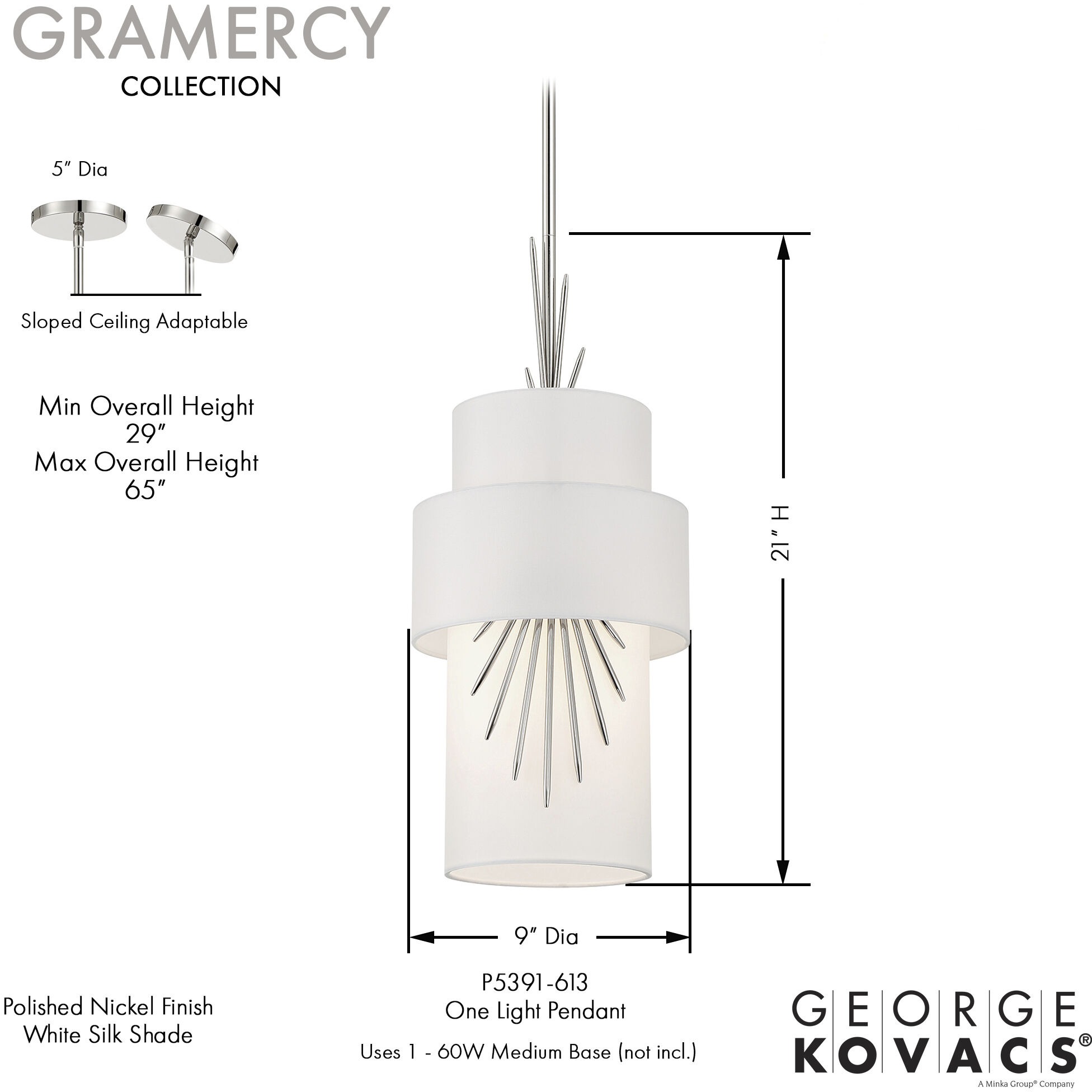 Gramercy 1 Light 8.88 inch Polished Nickel Mini Pendant Ceiling Light