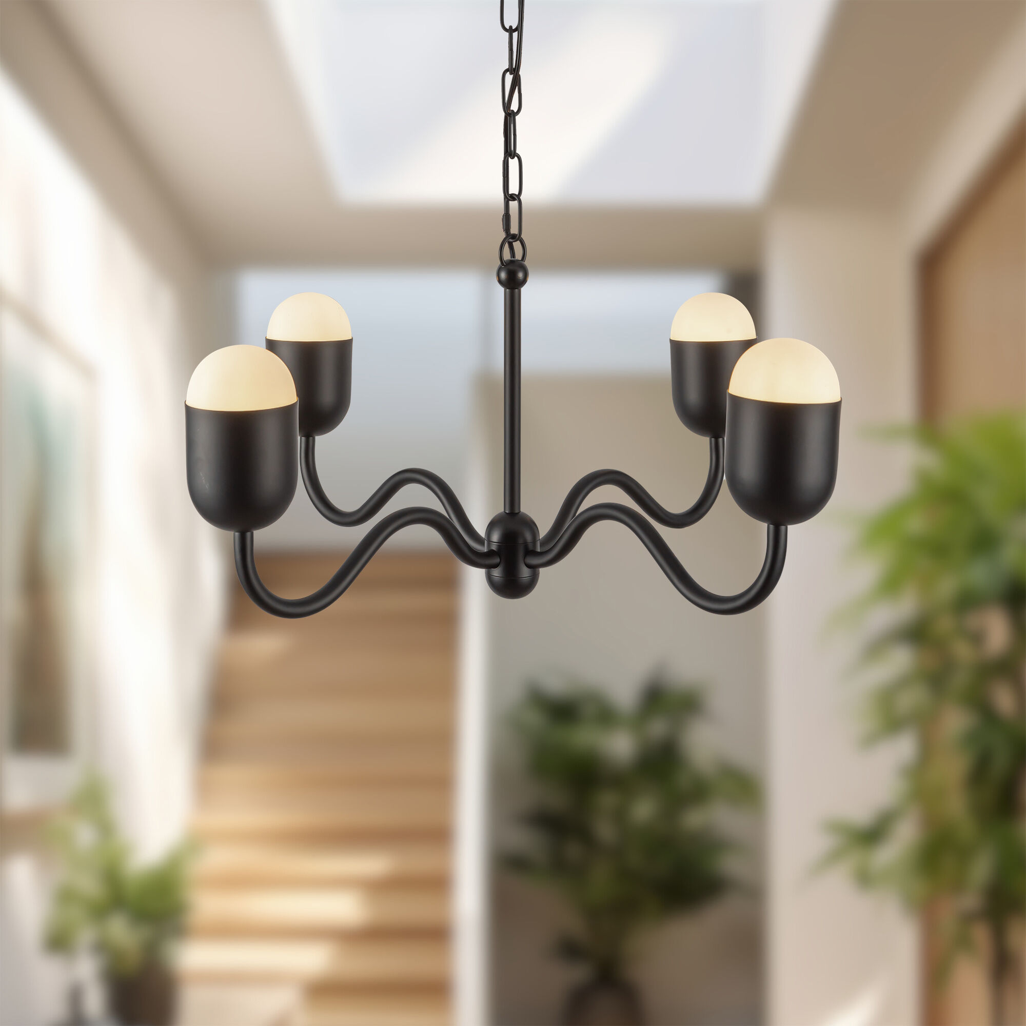 Alora Mood Effie 4 Light 27 inch Matte Black/Opal Glass Chandelier Ceiling Light