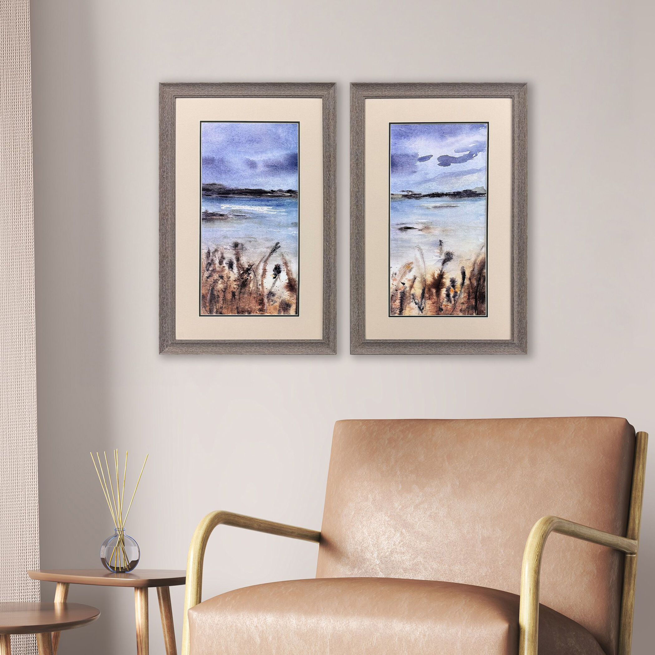 Cloudy Day Bay Blue and Neutral and Brown and Multi Framed Art, Propac