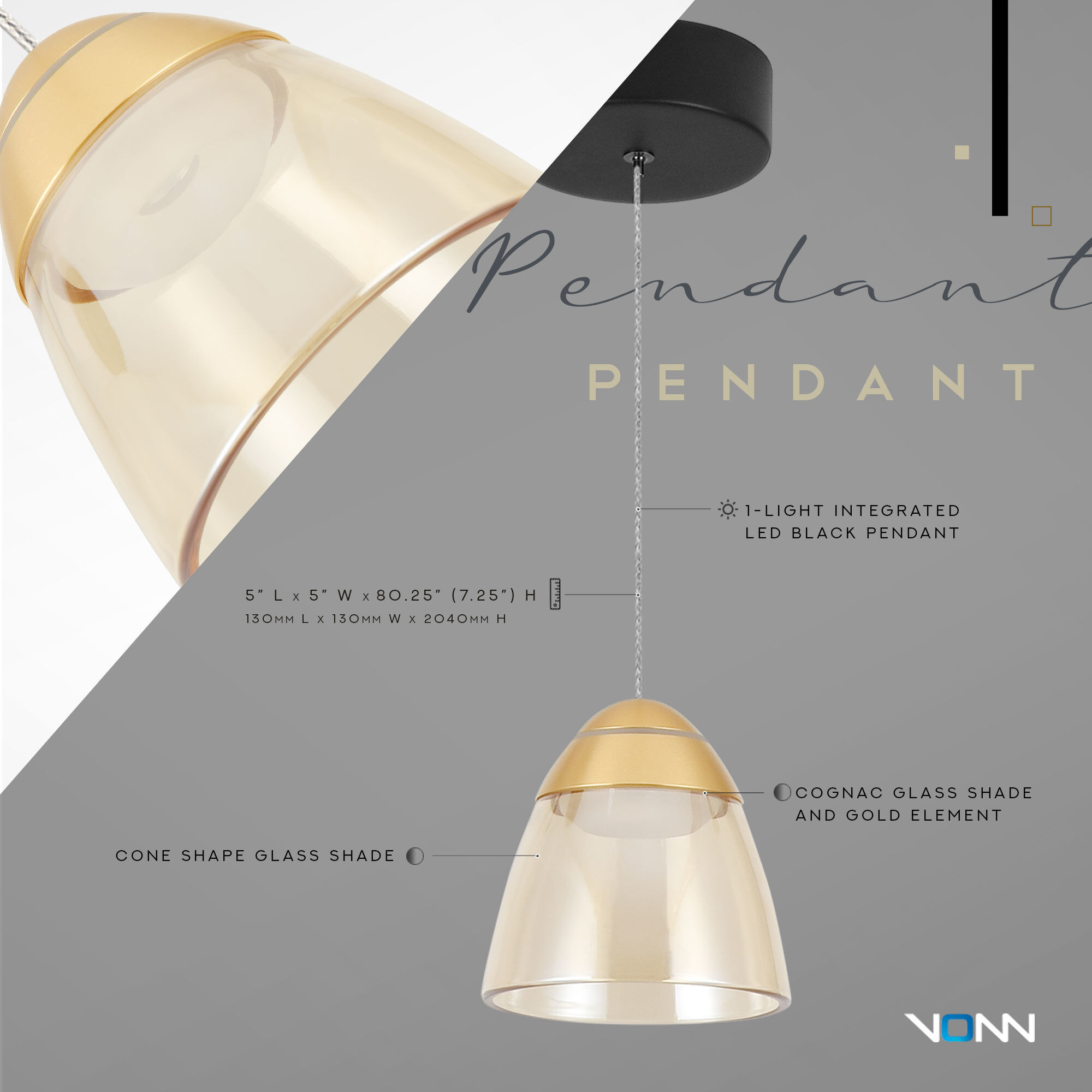 Roma Series 5 inch Black/Gold Pendant Ceiling Light, Artisan Collection