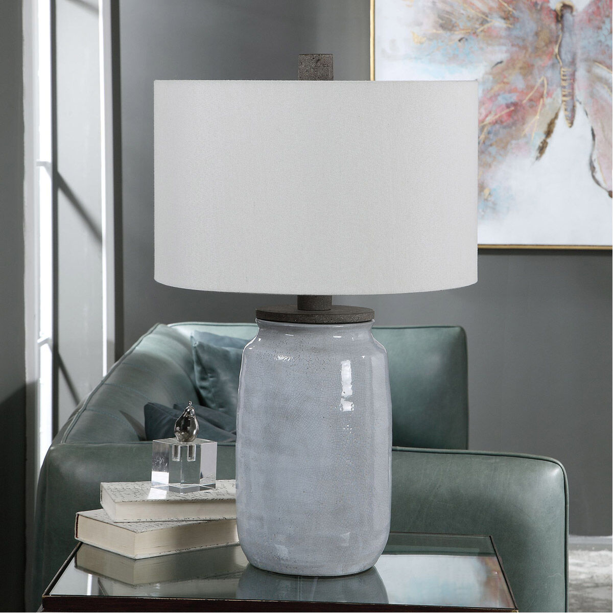 Dimitri 28 inch 150 watt Light Blue Crackle Glaze and Aged Charcoal Table Lamp Portable Light