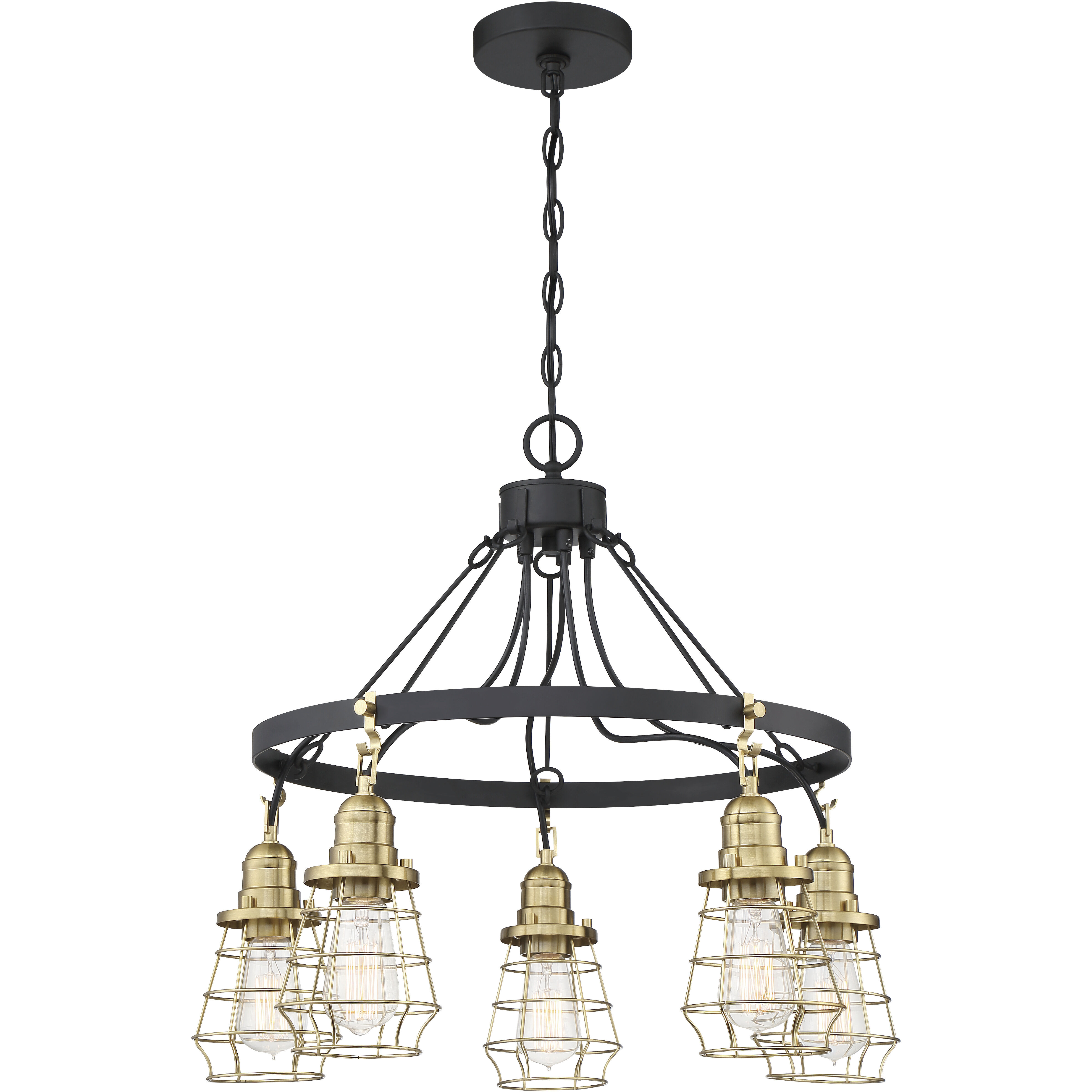 Neighborhood Thatcher 5 Light 25 inch Flat Black/Satin Brass Chandelier Ceiling Light in Flat Black and Satin Brass, Neighborhood Collection