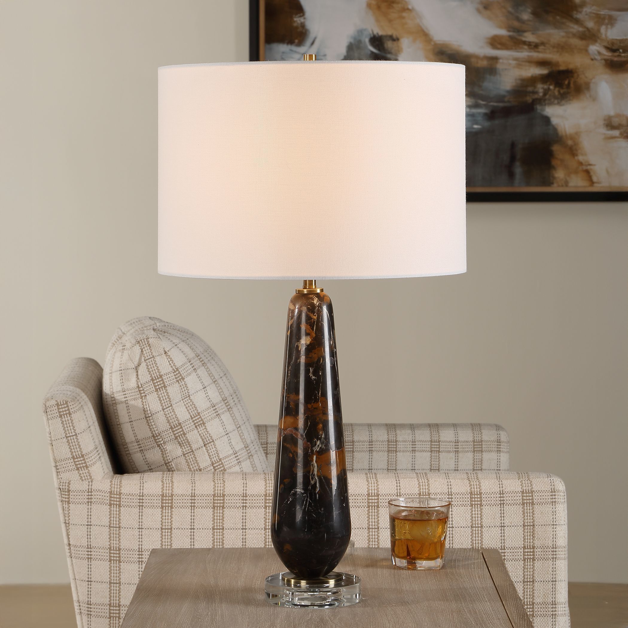 Dames 26.75 inch 150 watt Dark Marble and Crystal with Antique Brass Table Lamp Portable Light