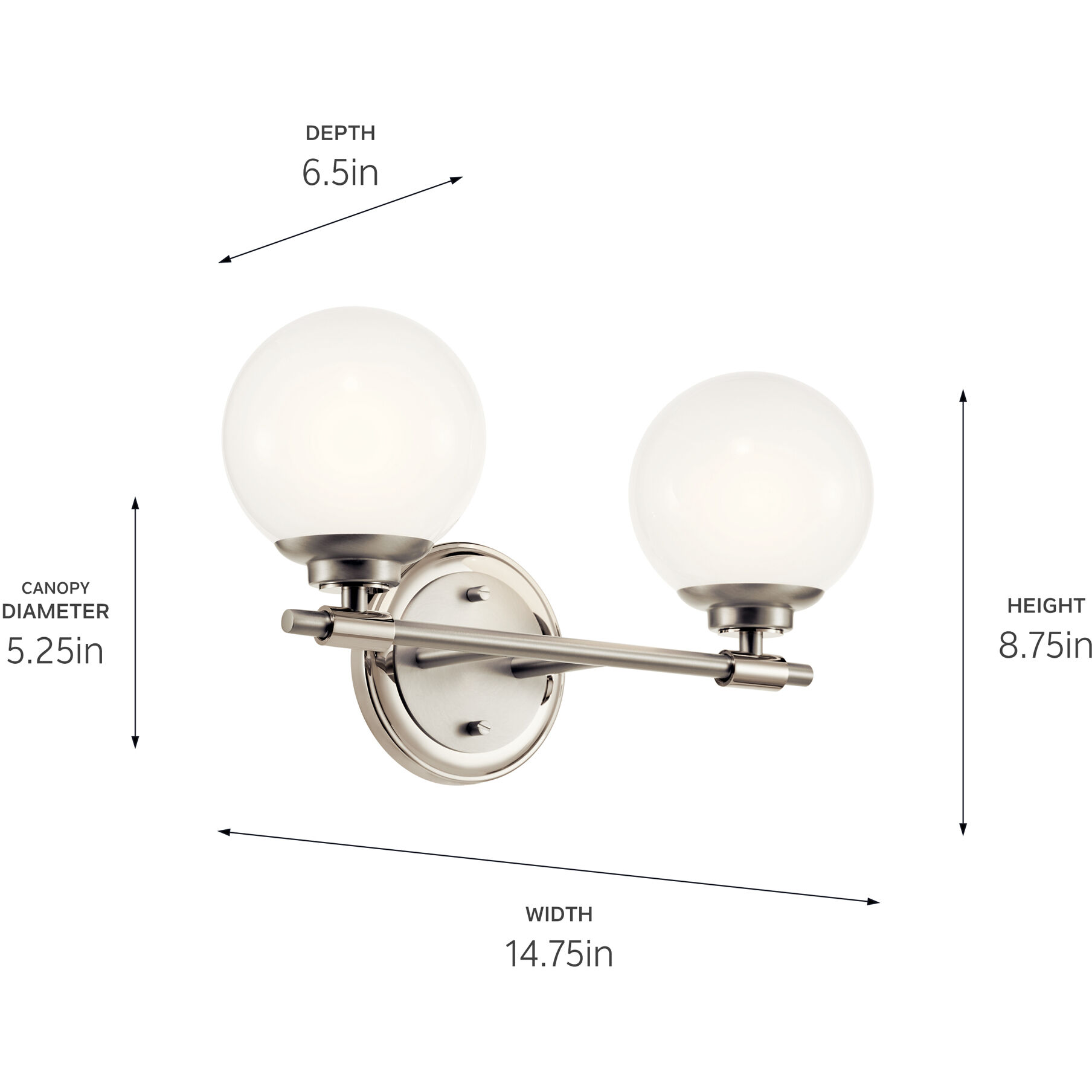 Benno 2 Light 14.75 inch Polished Nickel Bath Bracket Wall Light, 2 Arm