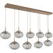 Nova Incandescent 9 Light Novel Brass Linear Pendant Ceiling Light in Smoke, Multi-Pendant