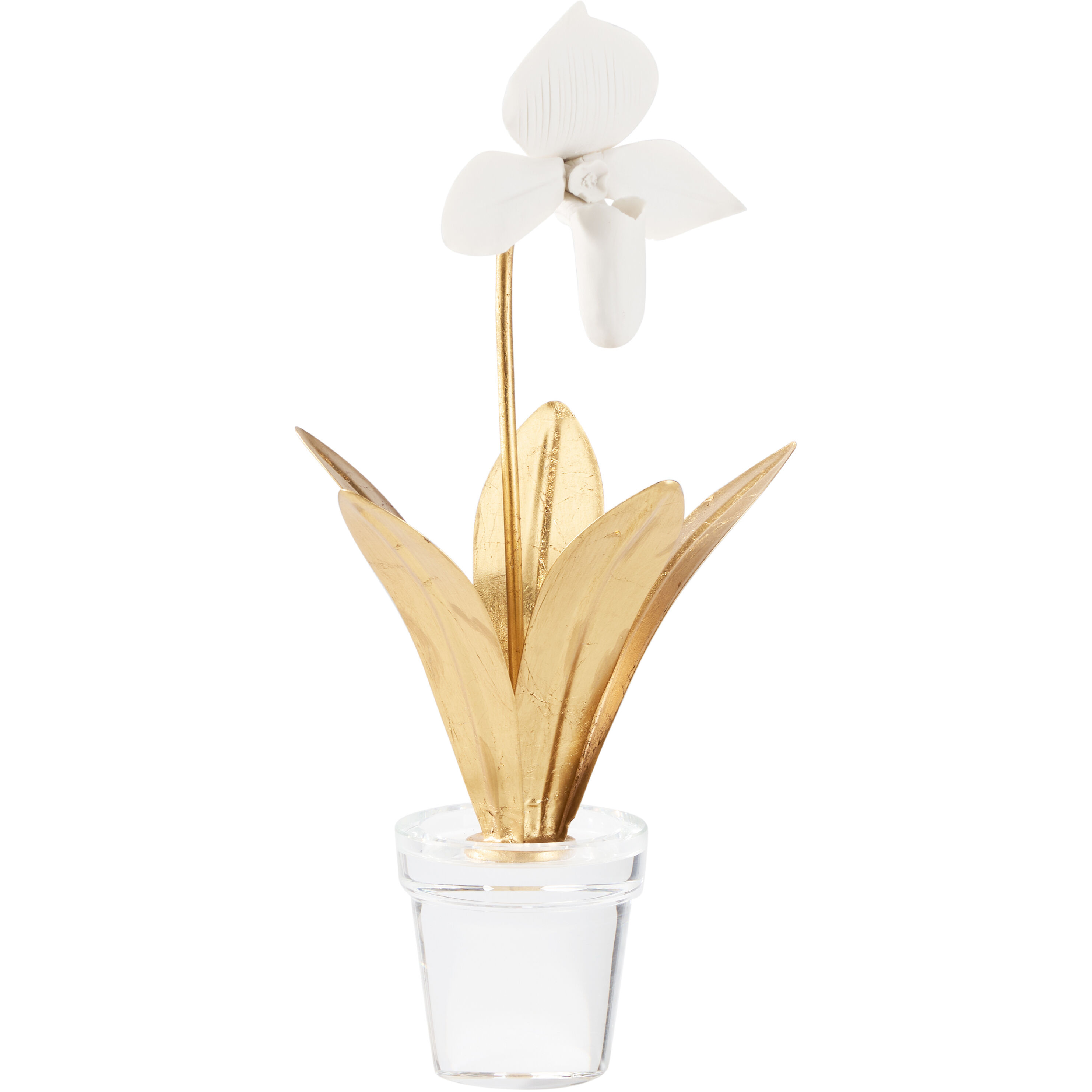 Lady Slipper Orchid White/Cream and Gold Porcelain Flower Decor