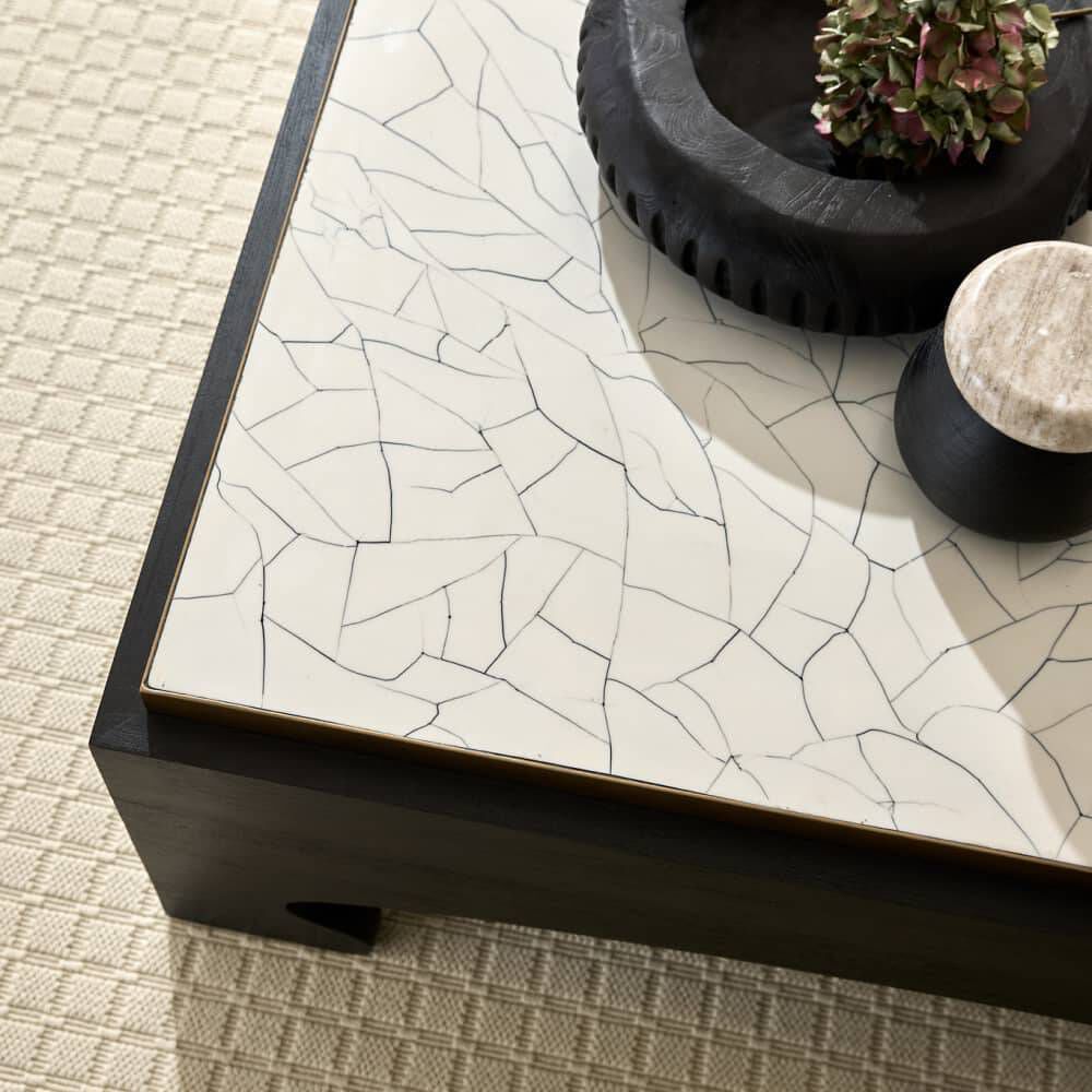 Montreal 48 X 16.5 inch Crackled Ivory and Ebony with Antique Brass Coffee Table