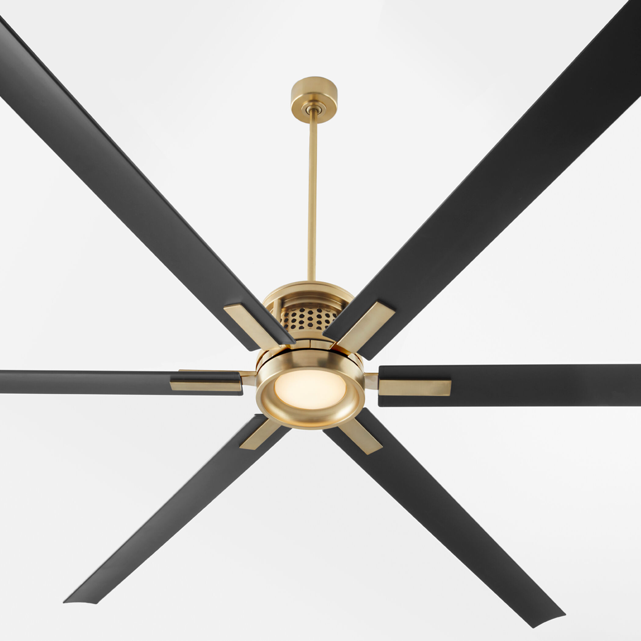 Zeus 120 inch Aged Brass with Matte Black Blades Patio Fan