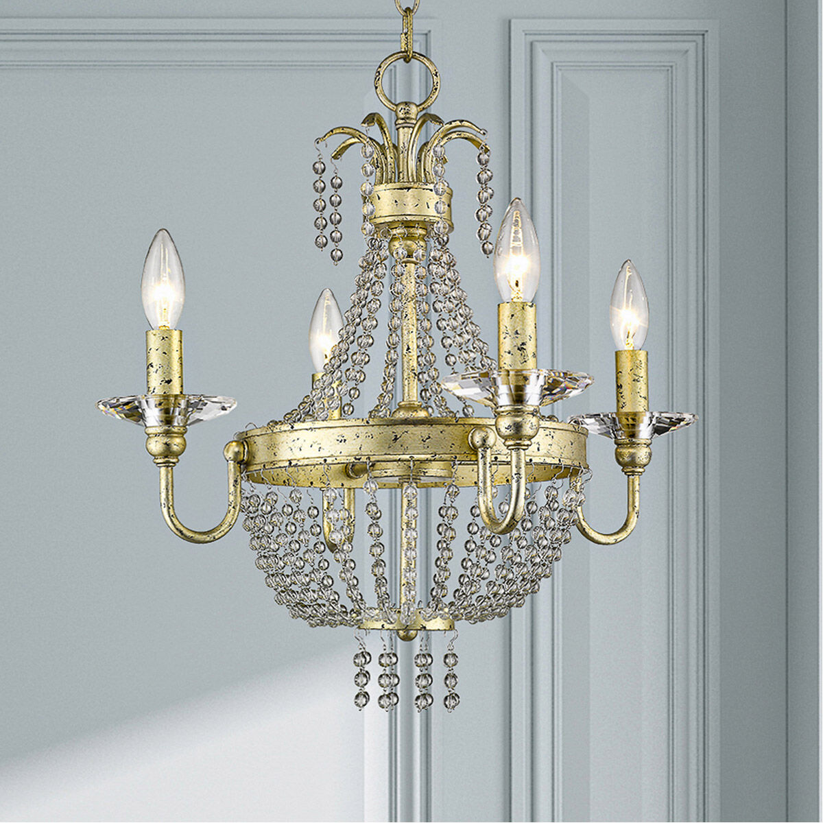 Valentina 4 Light 18 inch Hand Applied Winter Gold Convertible Mini Chandelier/Ceiling Mount Ceiling Light