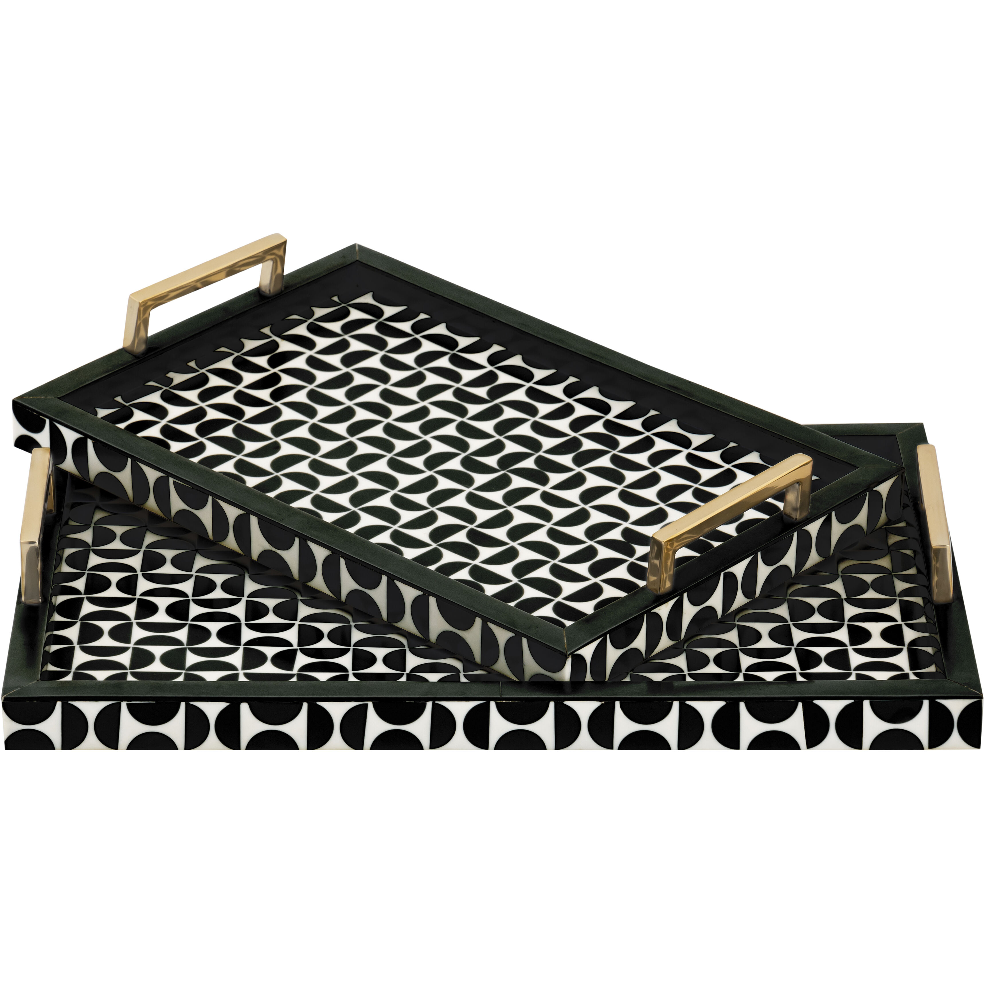 Futrelle Dark Green with White and Brass Tray, Set of 2