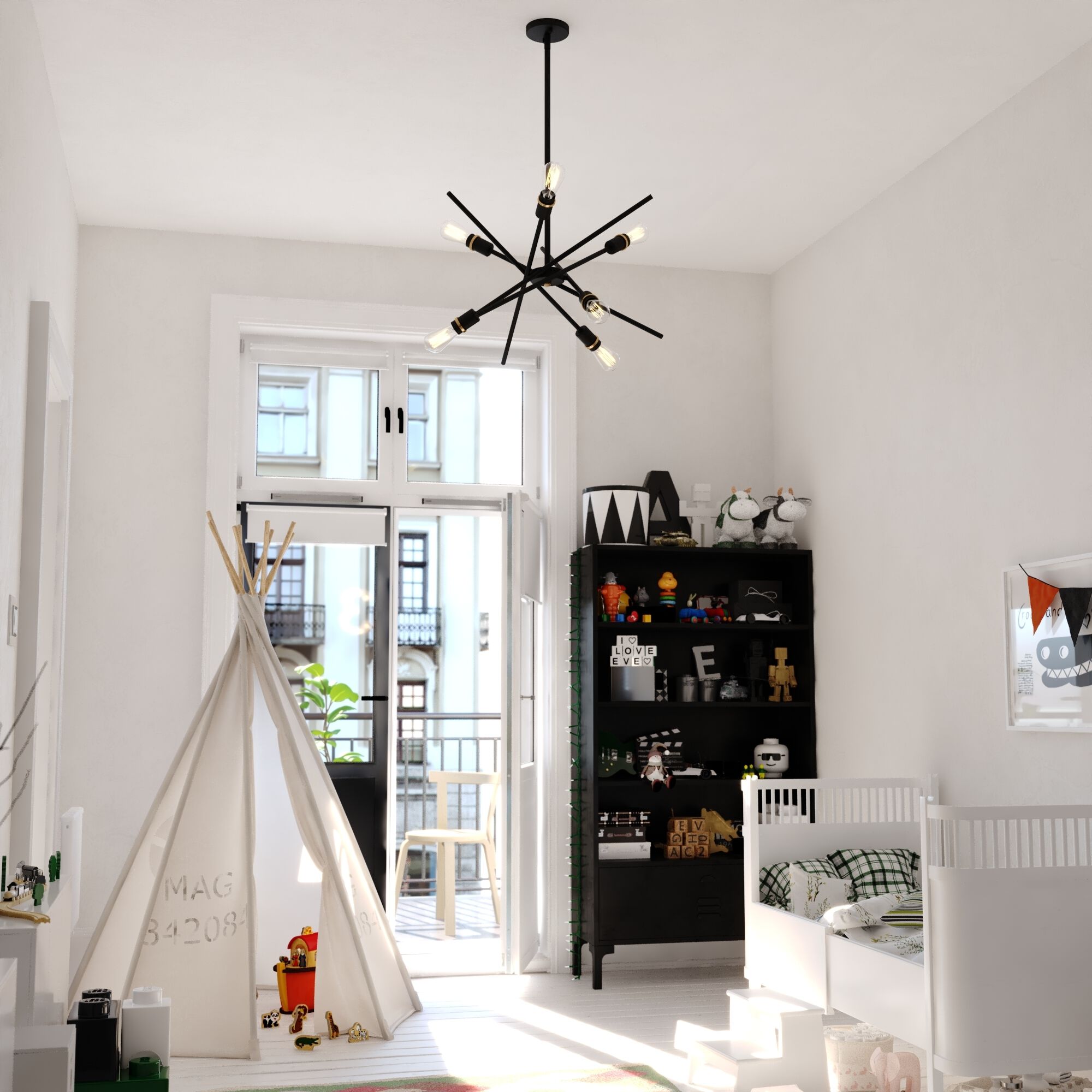 Halsted 6 Light 24.25 inch Black and Satin Brass Pendant Ceiling Light