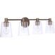 Emilio 4 Light 33 inch Satin Brass Vanity Light Wall Light
