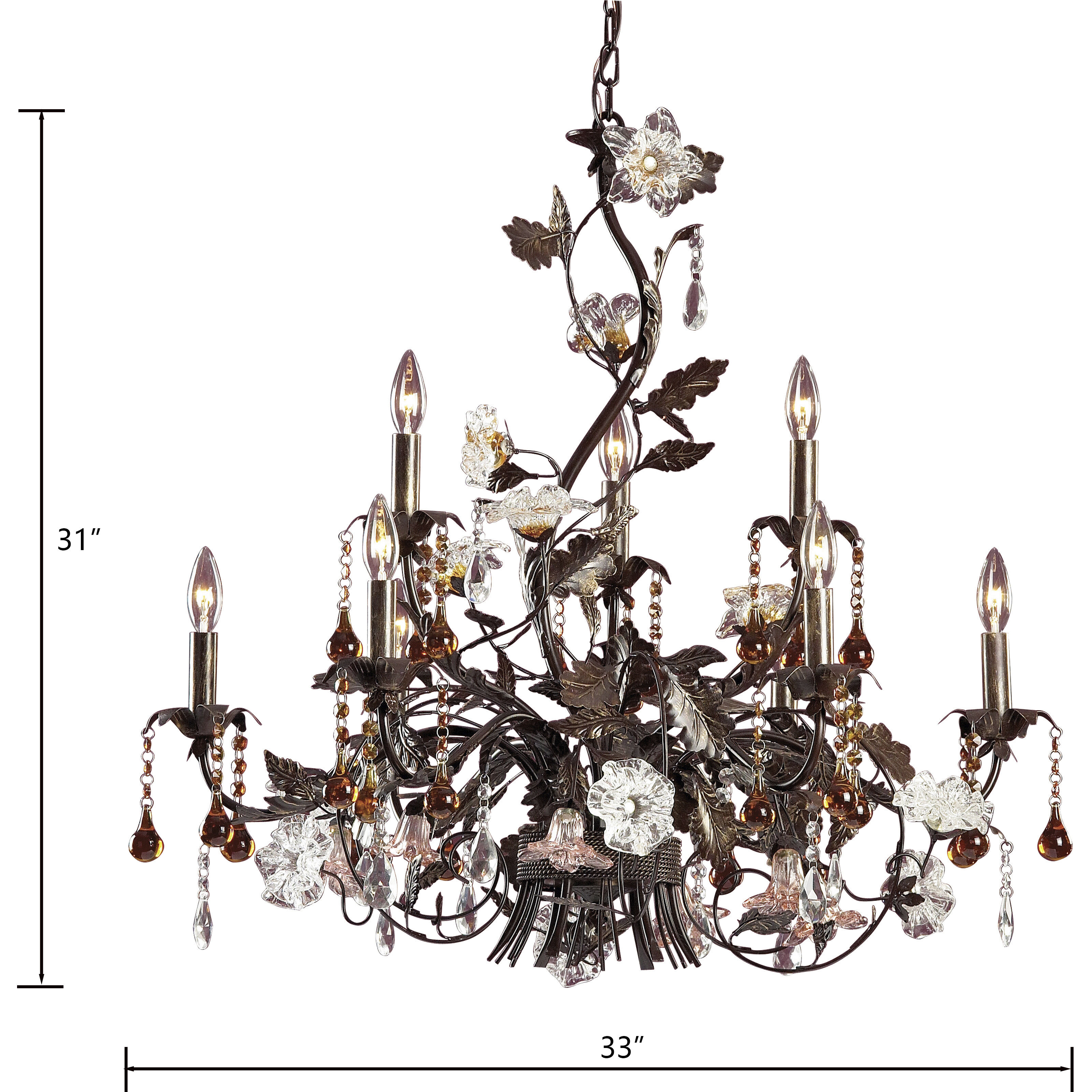 Cristallo Fiore 9 Light 33 inch Bronze Chandelier Ceiling Light