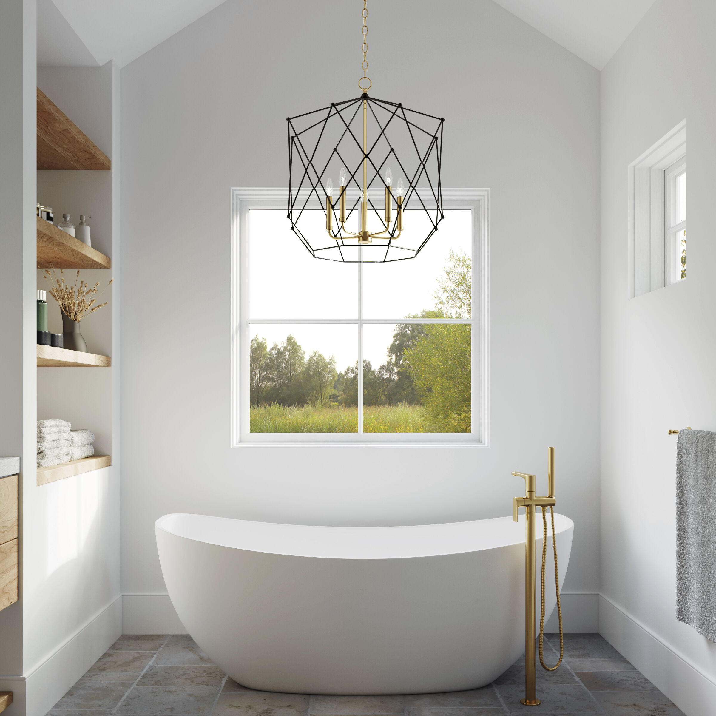 Zarra 5 Light 23 inch Satin Brass Pendant Ceiling Light