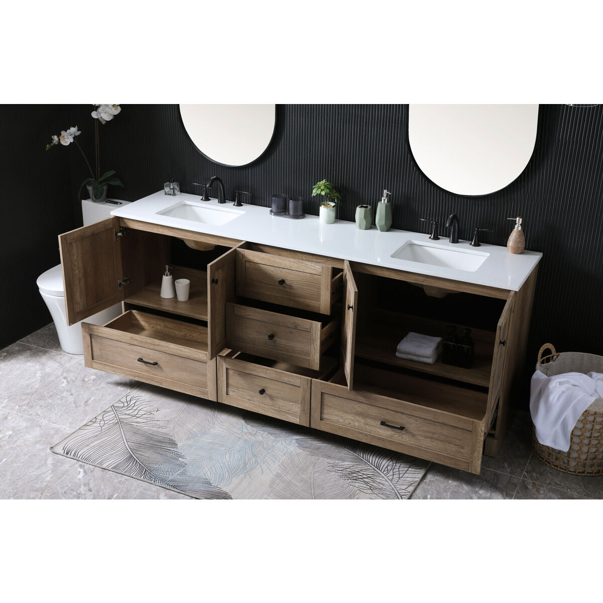 Soma 84 X 19 X 34 inch Natural Oak Vanity Sink Set