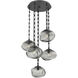 Nova 5 Light 24.2 inch Matte Black Multi-Pendant Ceiling Light in Smoke, Rectangular Chain