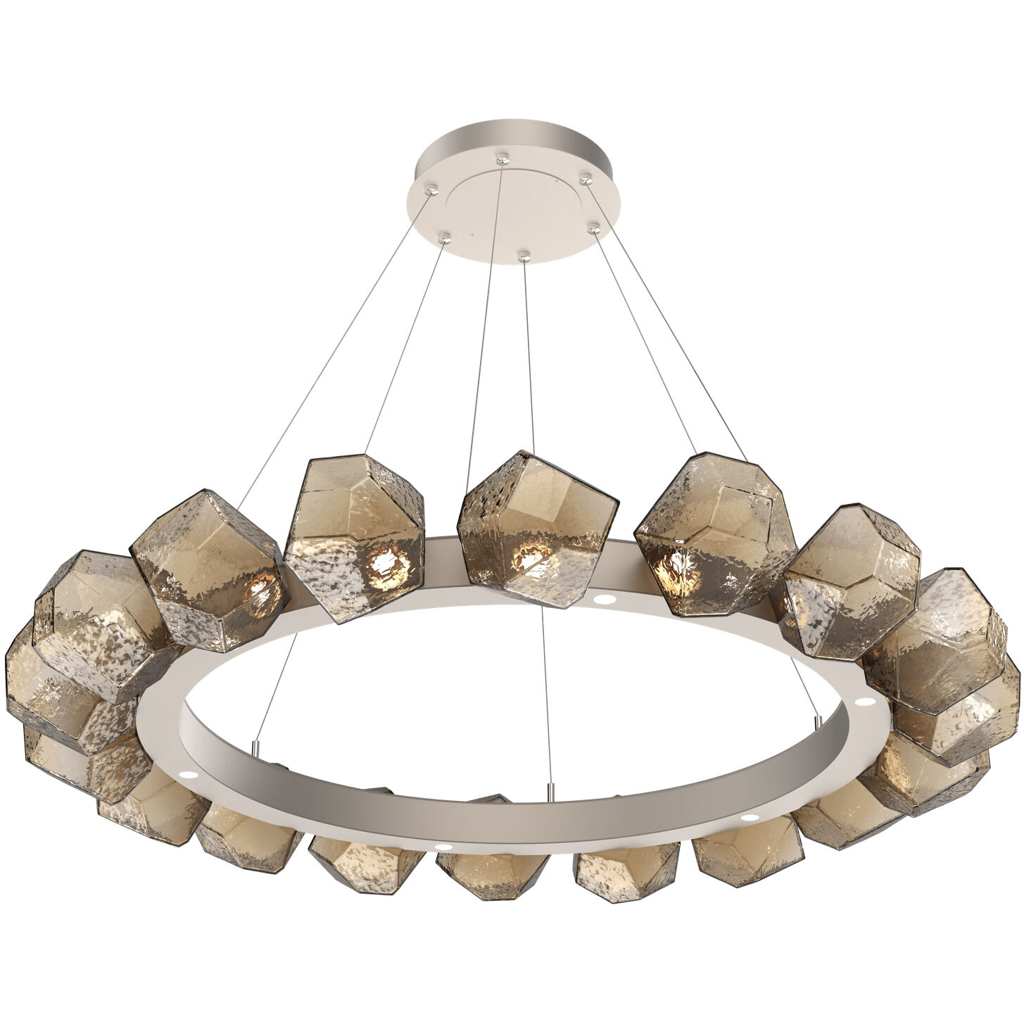 Gem LED Beige Silver Chandelier Ceiling Light, Radial Ring