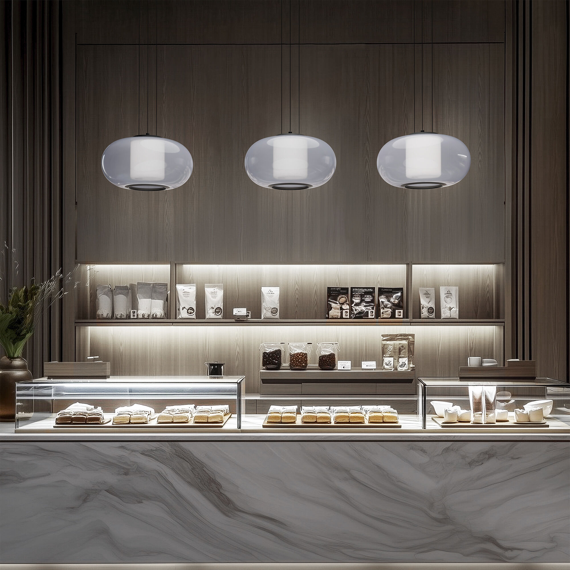 Doma LED 20 inch Black Pendant Ceiling Light in 3500K, dweLED