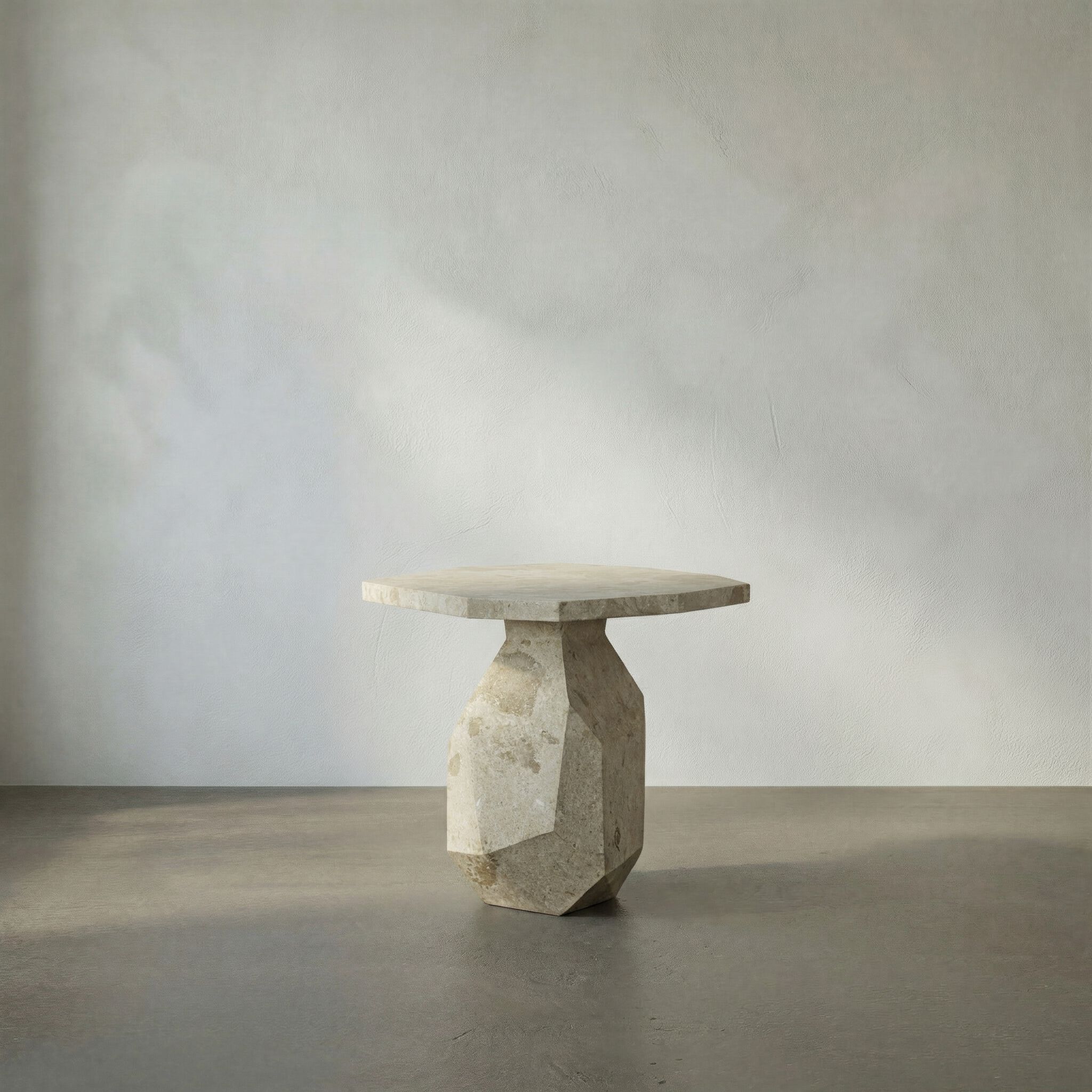 Polyhedron 32.5 X 31 inch White Marble Side Table
