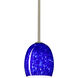 Lucia 1 Light Satin Nickel Stem Pendant Ceiling Light in Incandescent, Blue Cloud Glass