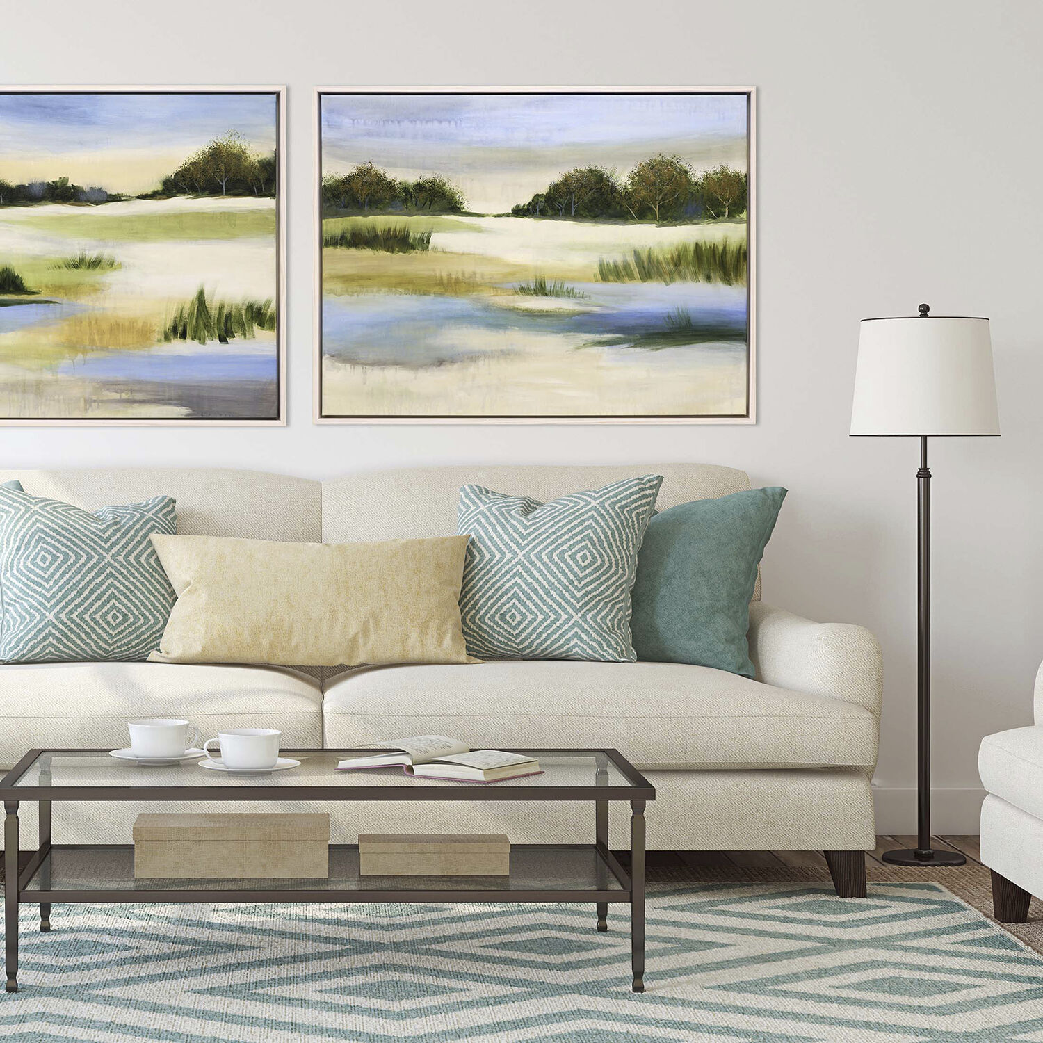 Soft Focus Green and Blue and White and Yellow Canvas, The Studio