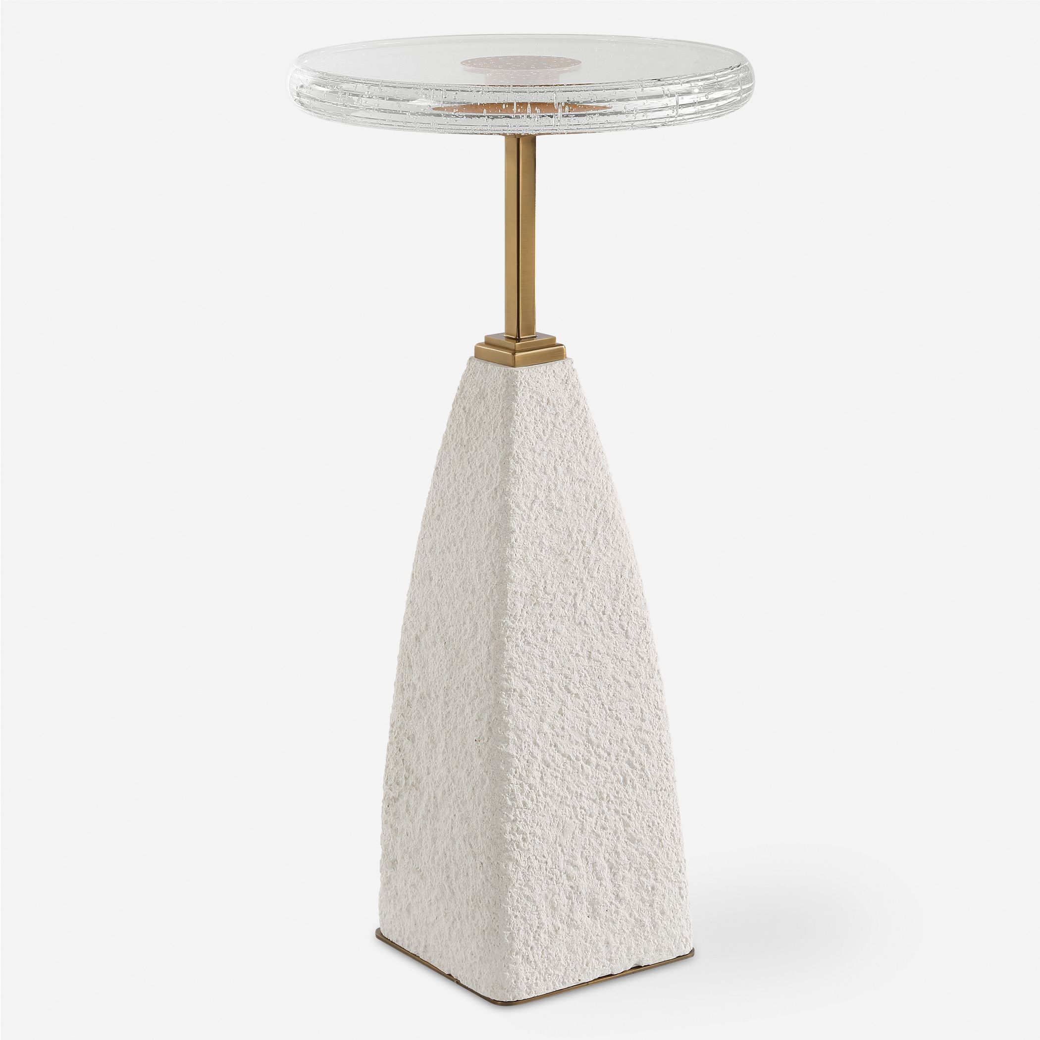 Sora 24 X 12 inch Seeded Glass and Sandstone with Brushed Brass Drink Table