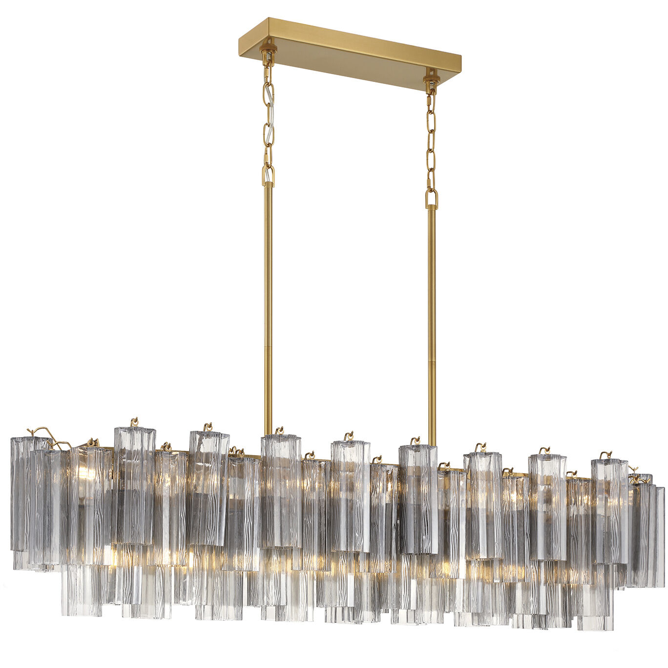 Addis 14 Light 51.75 inch Aged Brass Linear Chandelier Ceiling Light in Tronchi Glass Smoke