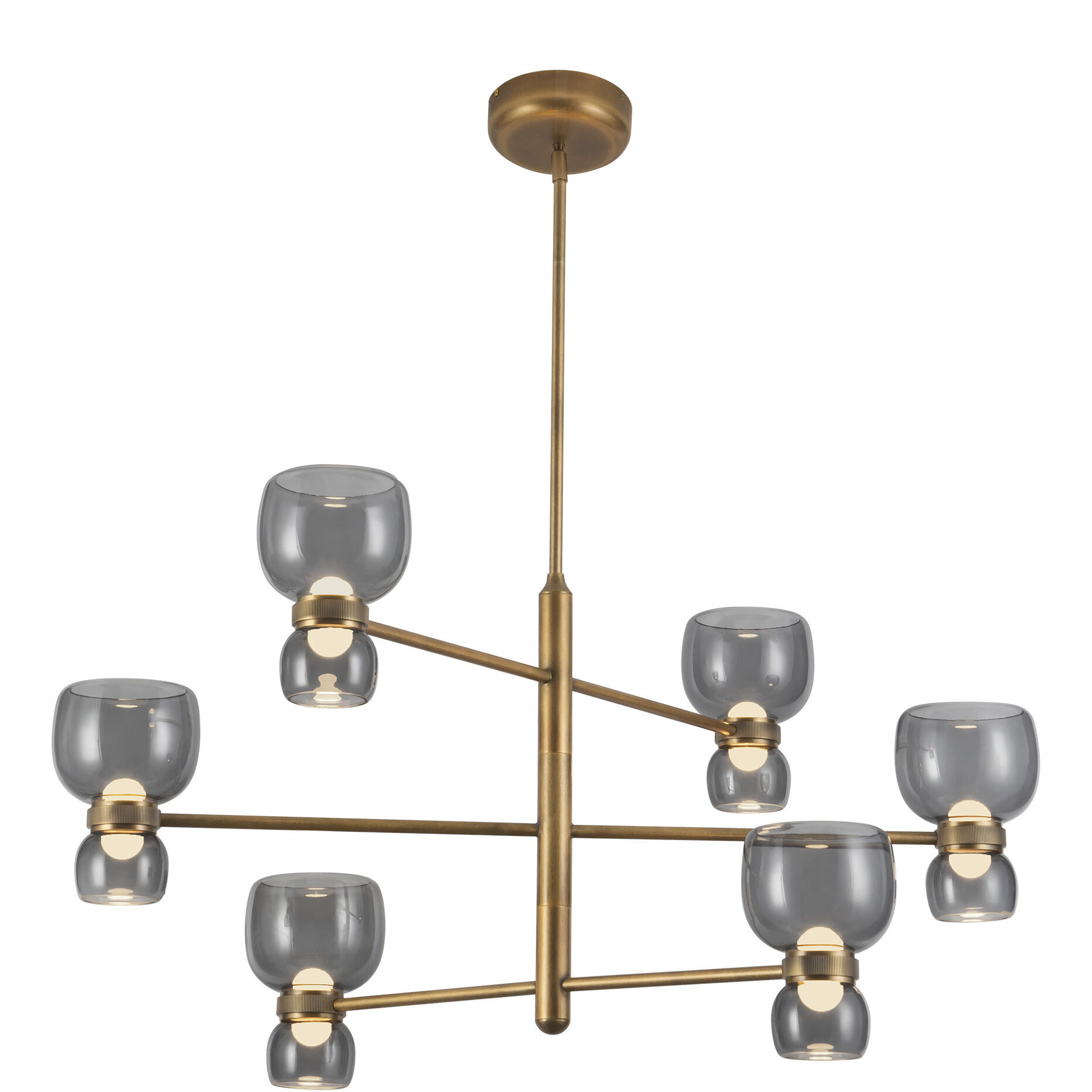 Sutton 36 inch Vintage Brass and Smoked Glass Chandelier Ceiling Light