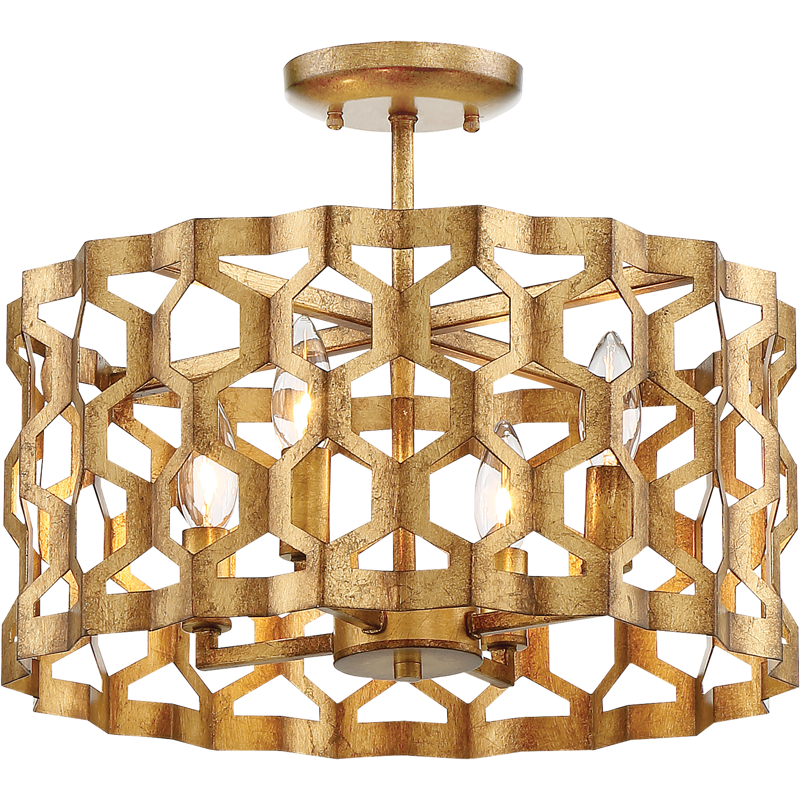 Coronade 4 Light 16 inch Pandora Gold Leaf Semi Flush Ceiling Light, Convertible To Pendant