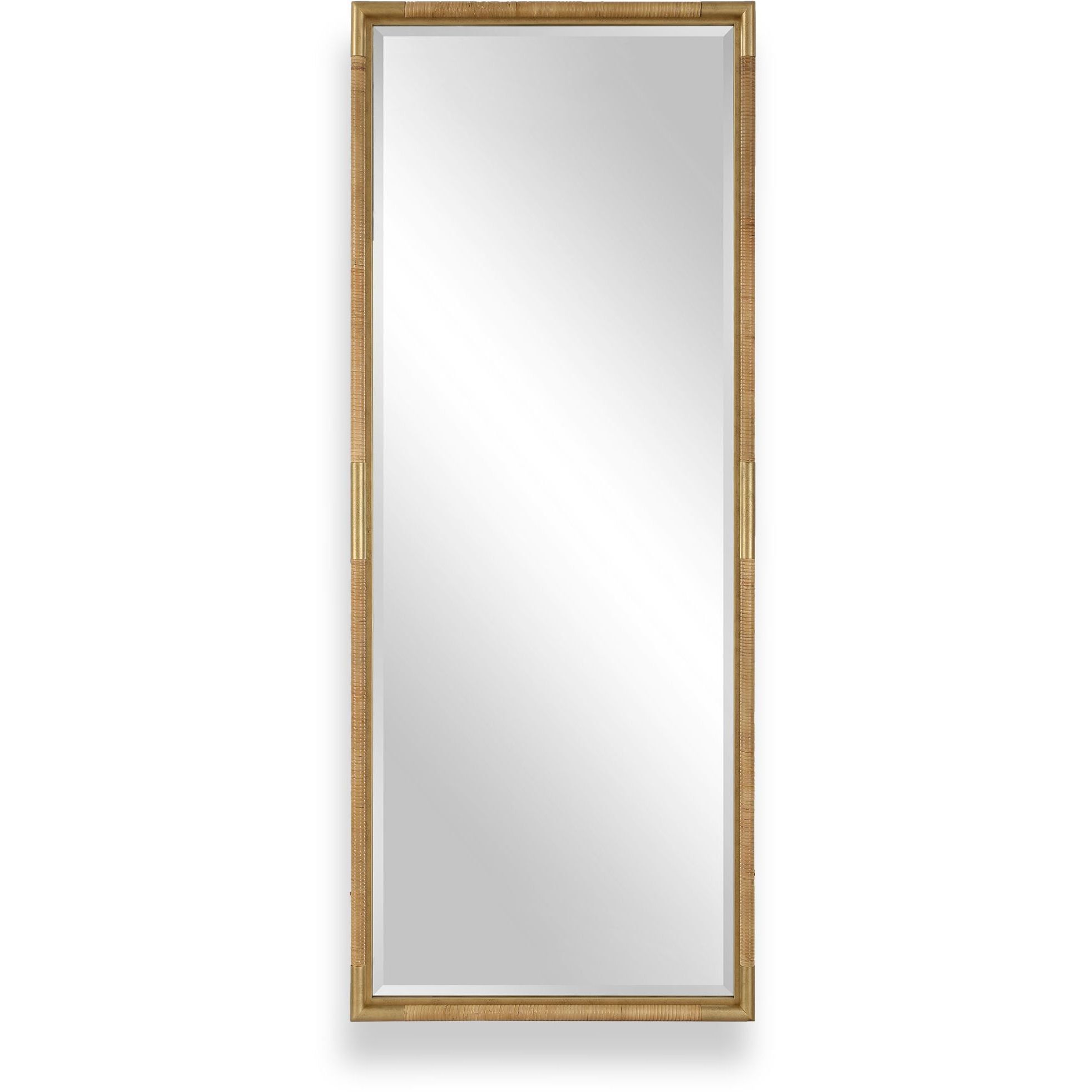 Kampar 73.63 X 29.5 inch Antiqued Gold and Natural Rattan Full Length Mirror