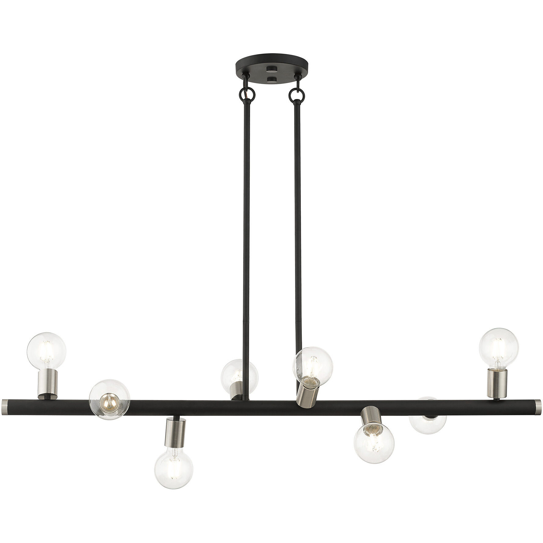 Bannister 8 Light 42 inch Black with Brushed Nickel Accents Linear Chandelier Ceiling Light, Large