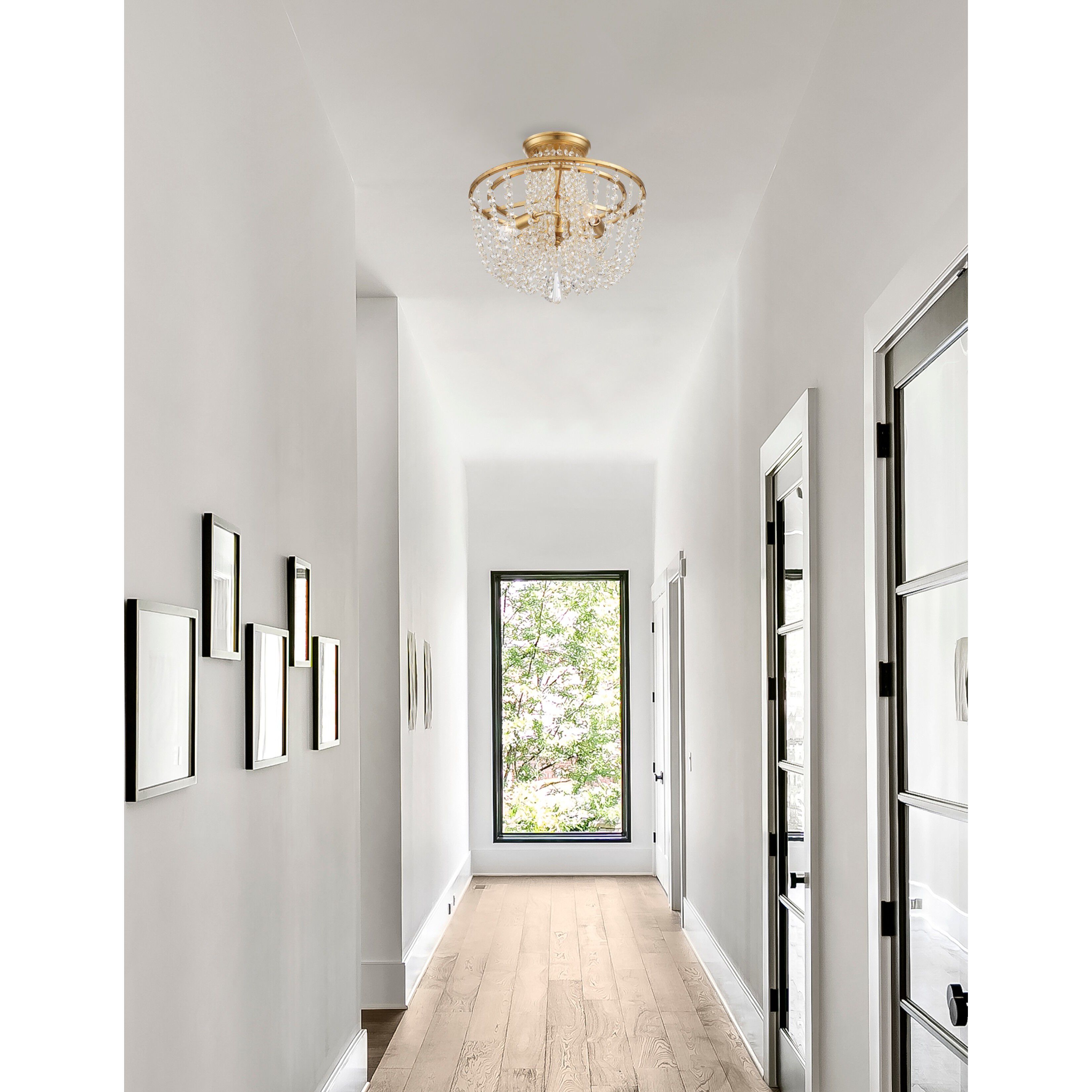 Arcadia 3 Light 15 inch Antique Gold Semi Flush Ceiling Light