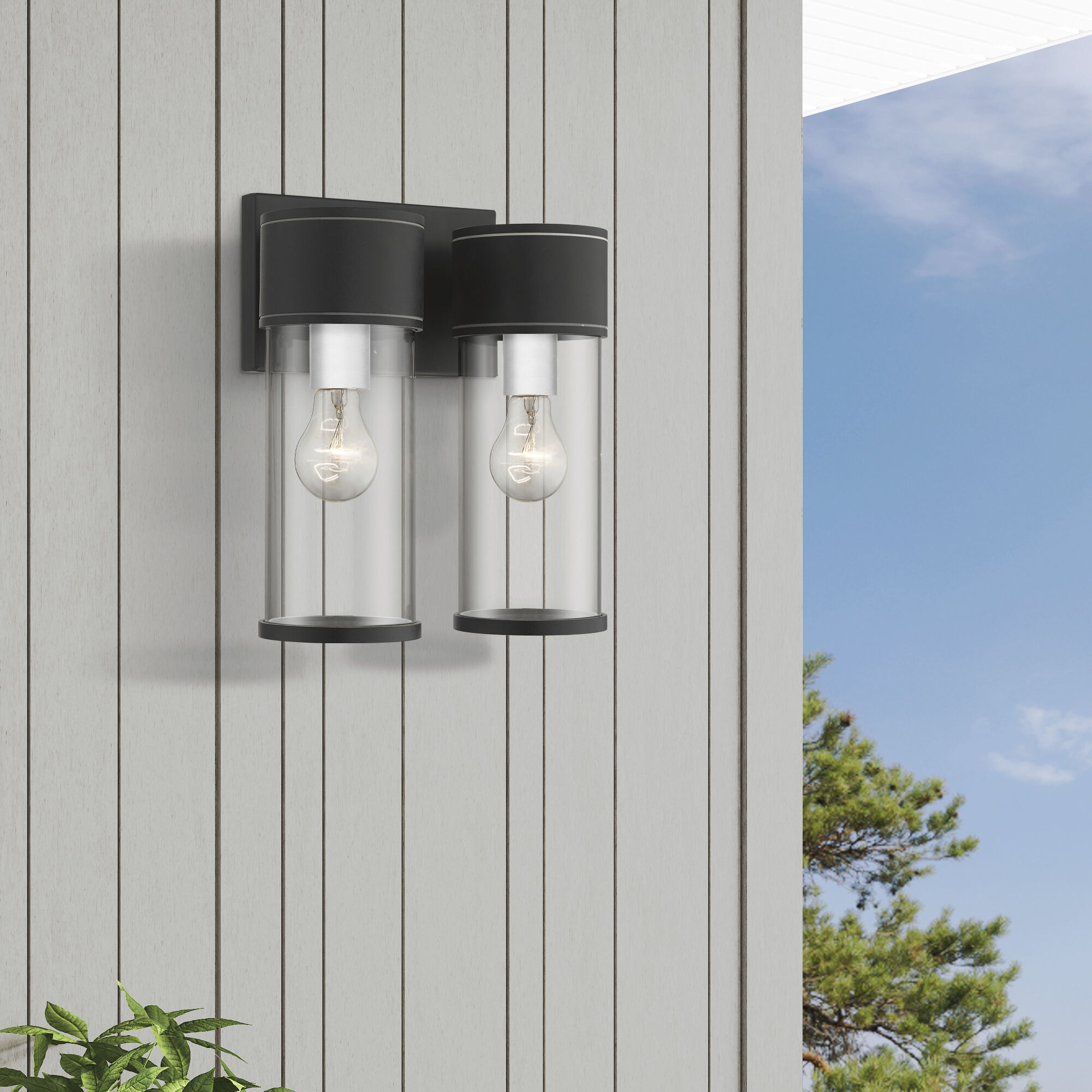 Atlantic 2 Light 10.25 inch Textured Black with Antique Silver Finish Accents Outdoor Large Wall Lantern Wall Light