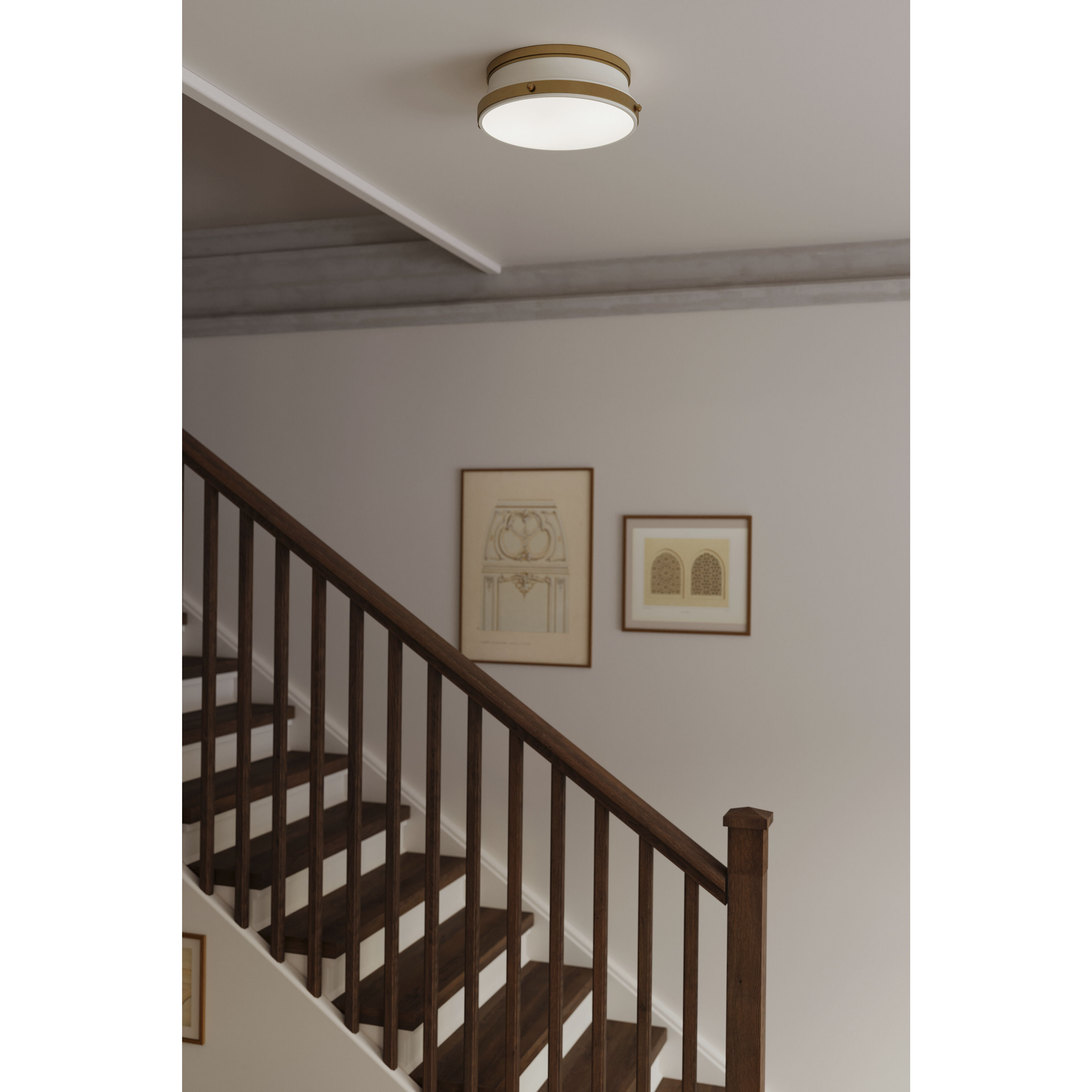 Purelight 2 Light 15 inch Legacy Brass Flush Mount Ceiling Light in Legacy Brass and Off White