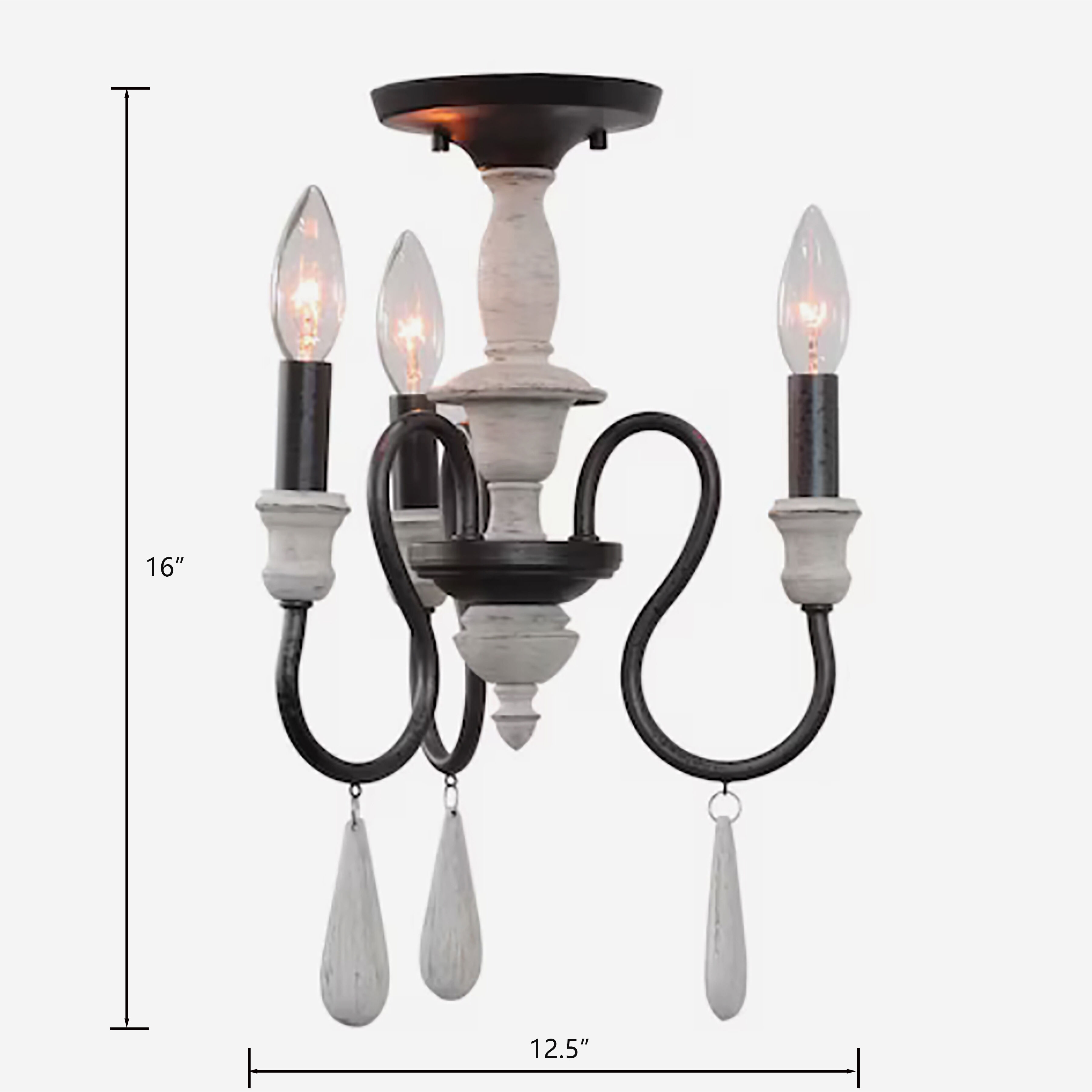 Brownell 3 Light 12.5 inch Charcoal with Antique White Semi Flush Mount Ceiling Light