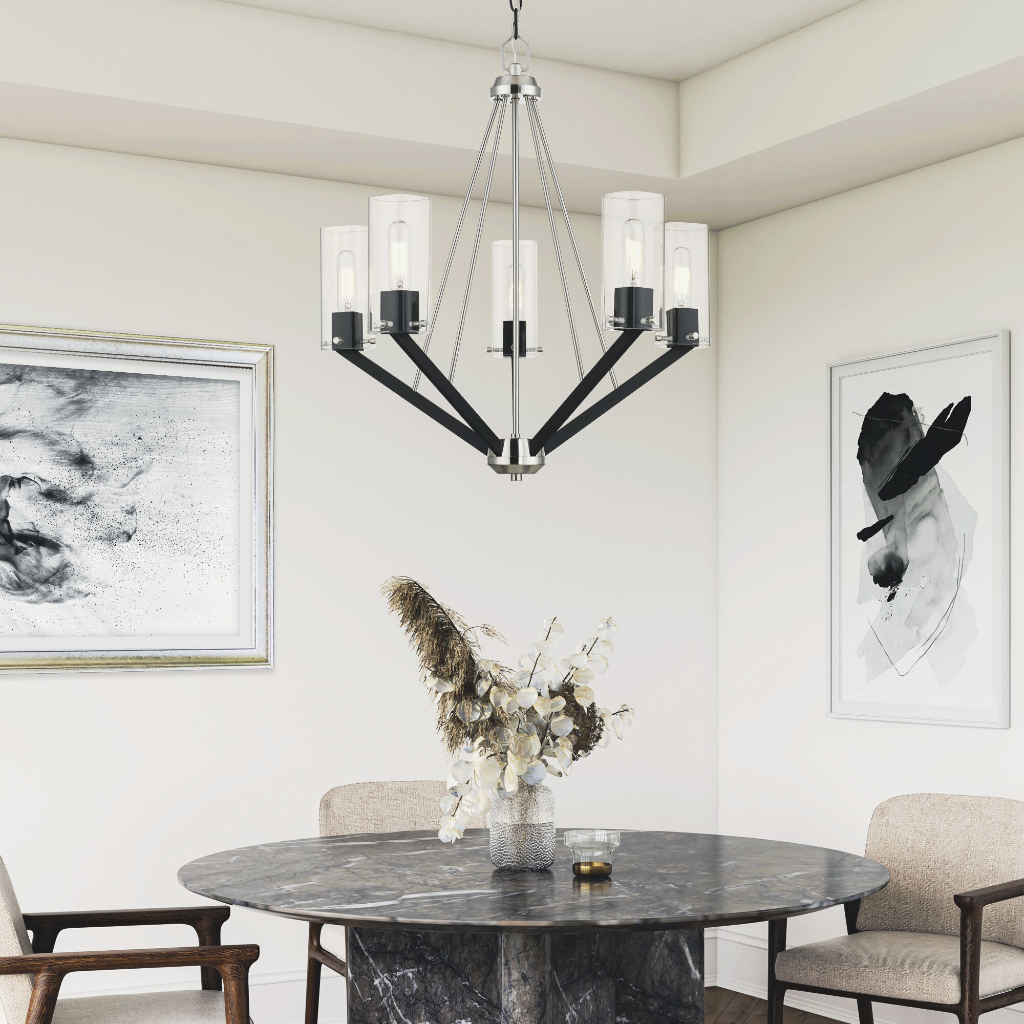 Beckett 5 Light 26 inch Brushed Nickel & Black Chandelier Ceiling Light