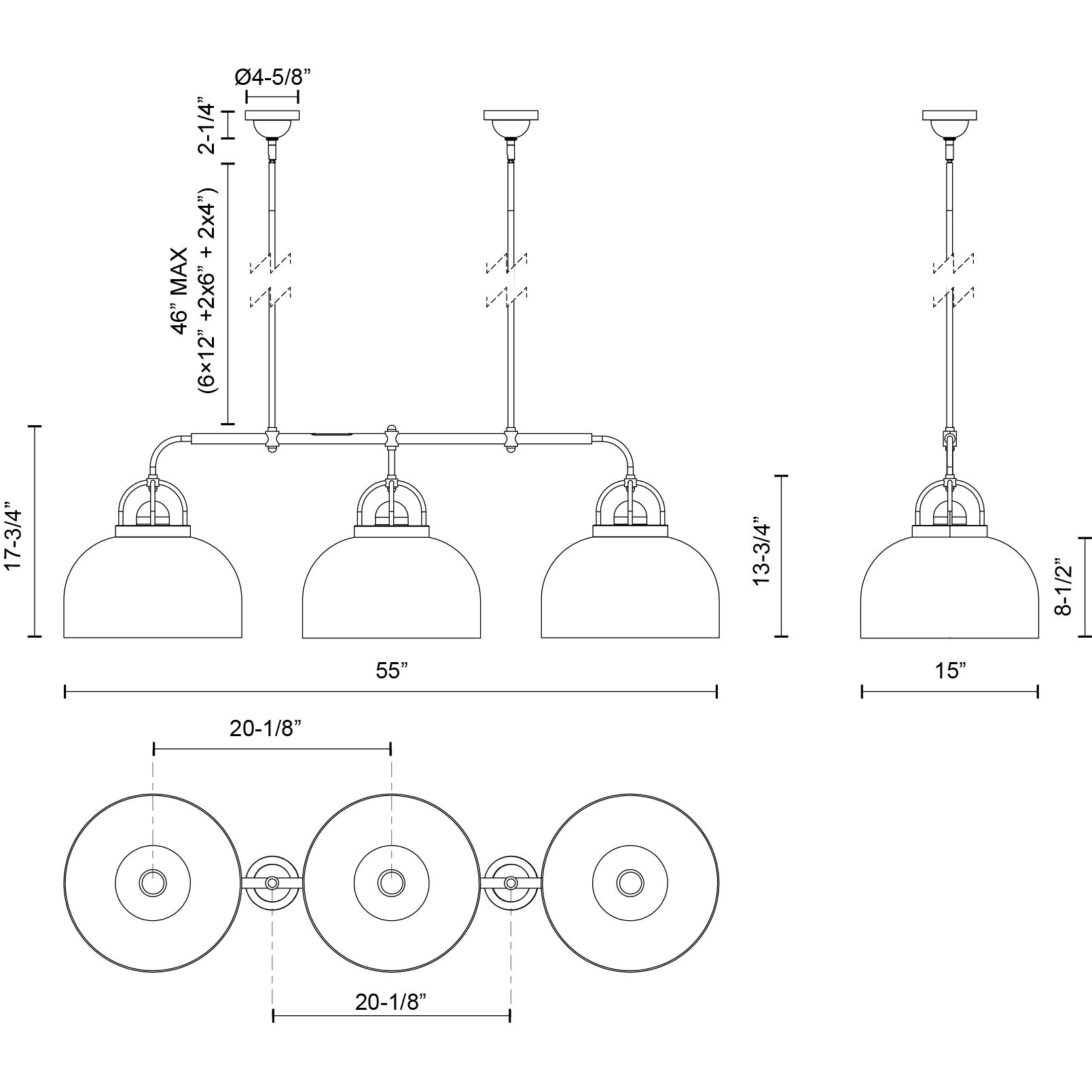 Alora Mood Lancaster 3 Light 55 inch Chrome Linear Pendant Ceiling Light