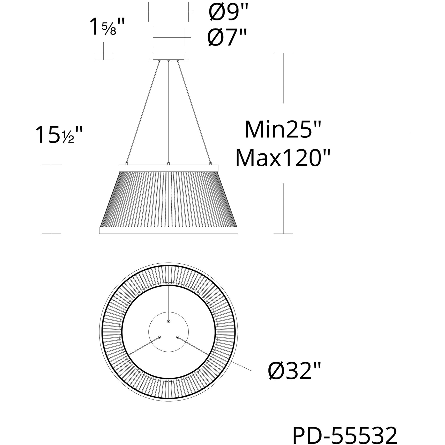 Grohle LED 31.13 inch Black Pendant Ceiling Light in 4000K, dweLED